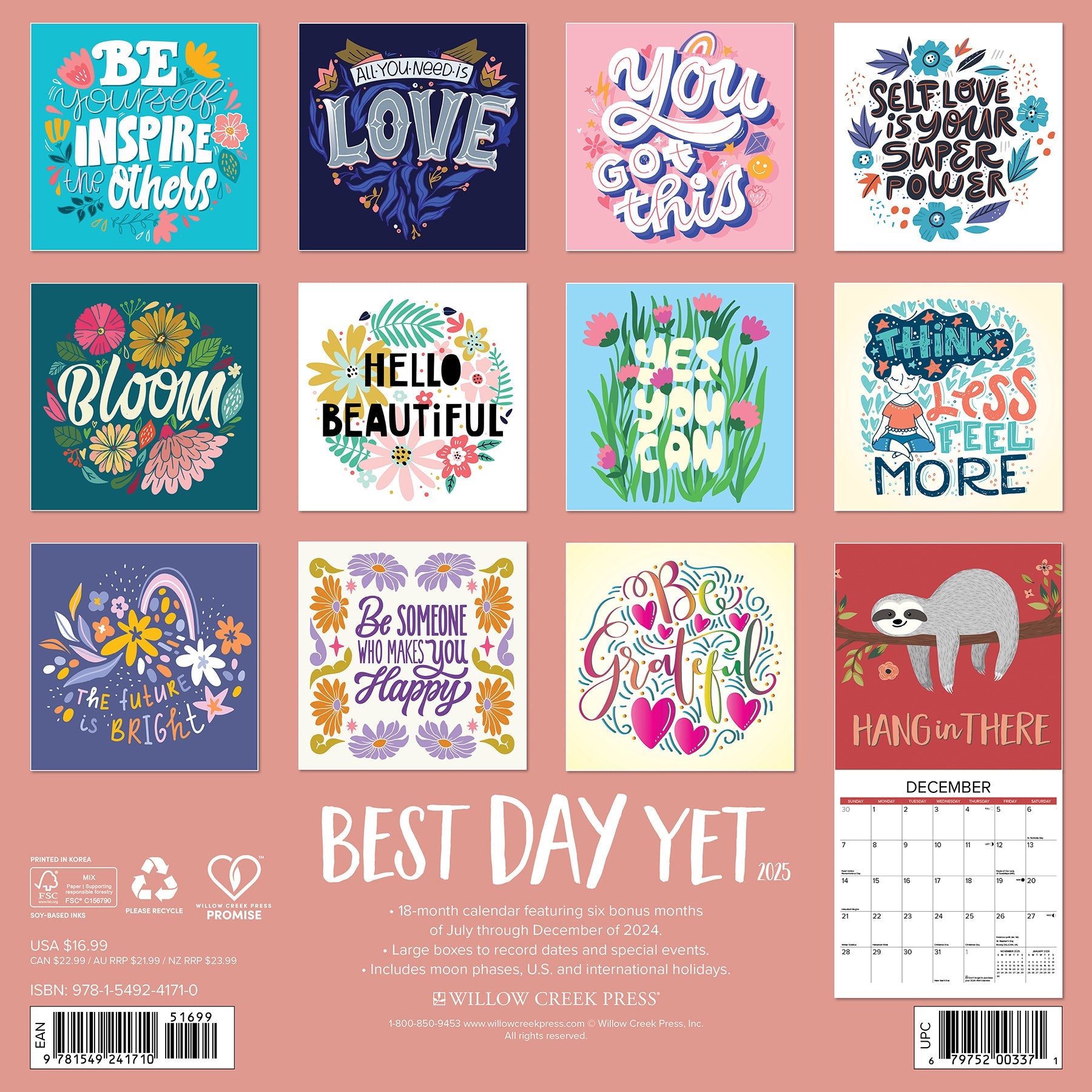 2025 Best Day Yet - Square Wall Calendar