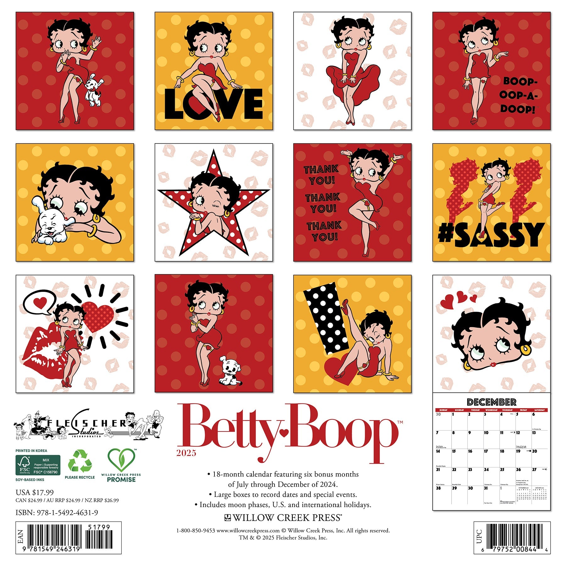 2025 Betty Boop (w/foil) - Square Wall Calendar