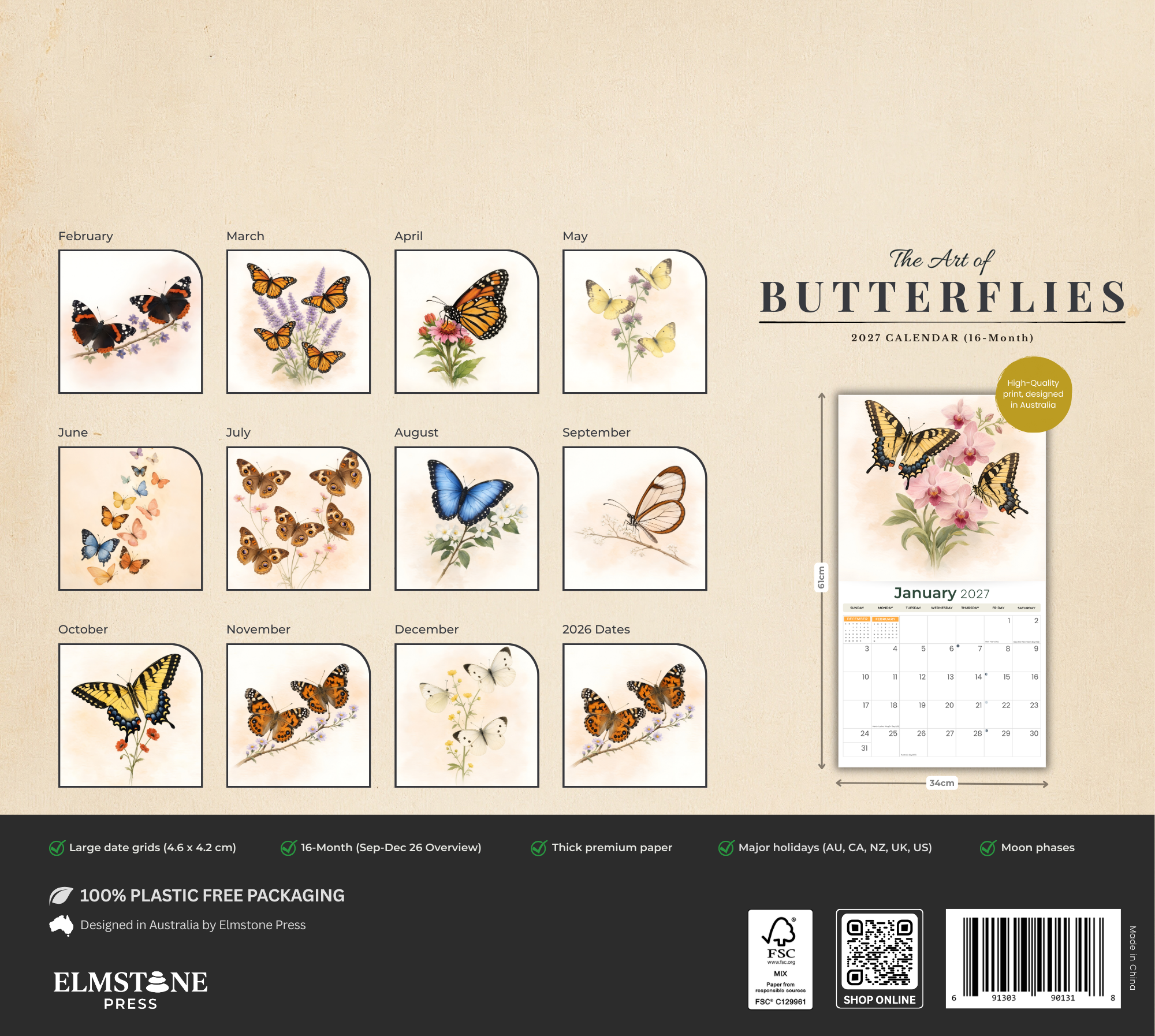 2027 The Art Of Butterflies - Deluxe Wall Calendar