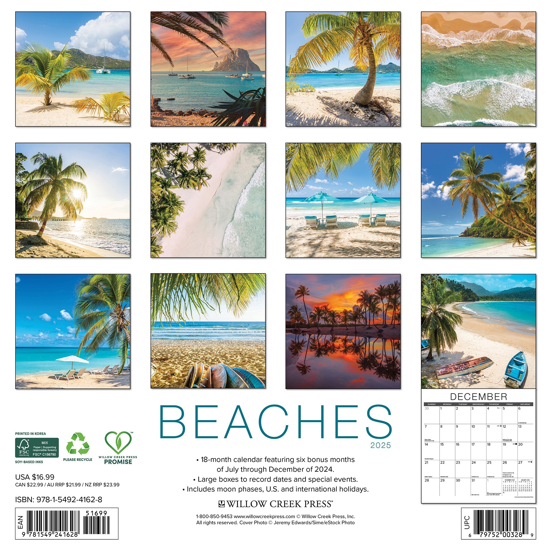 2025 Beaches - Square Wall Calendar