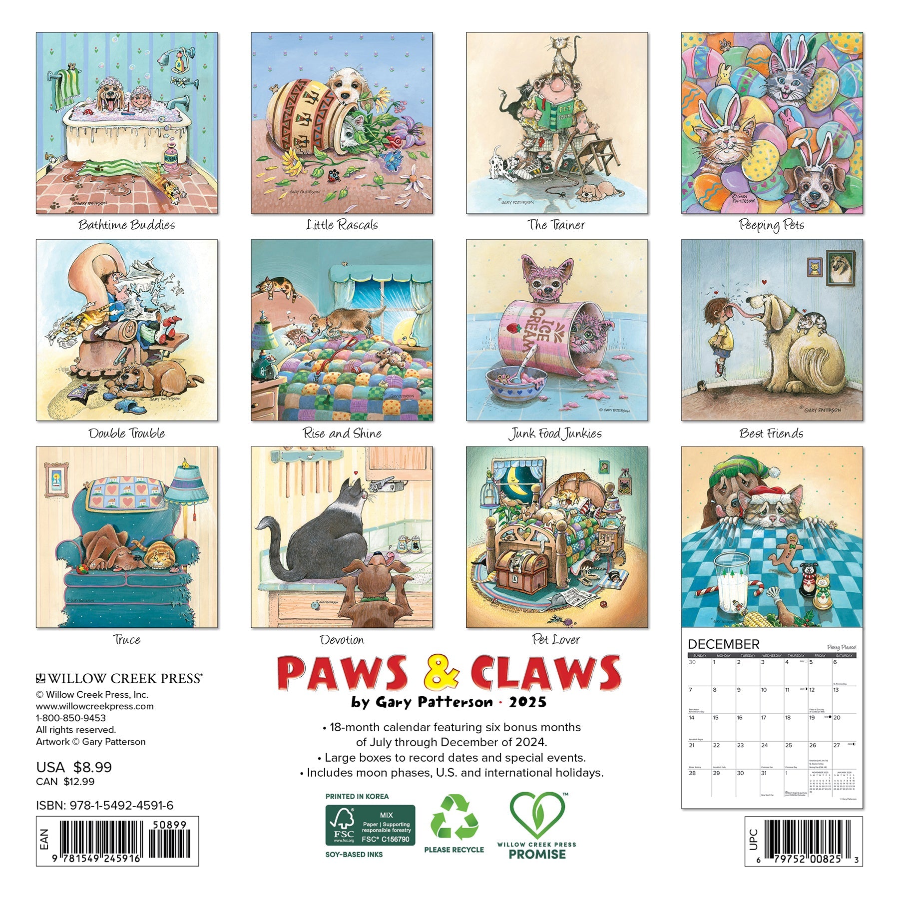 2025 Paws & Claws by Gary Patterson - Mini Wall Calendar