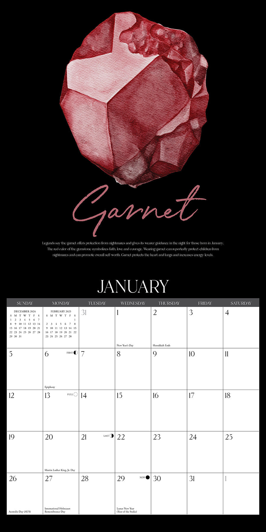 2025 Gemstones (w/foil) - Square Wall Calendar