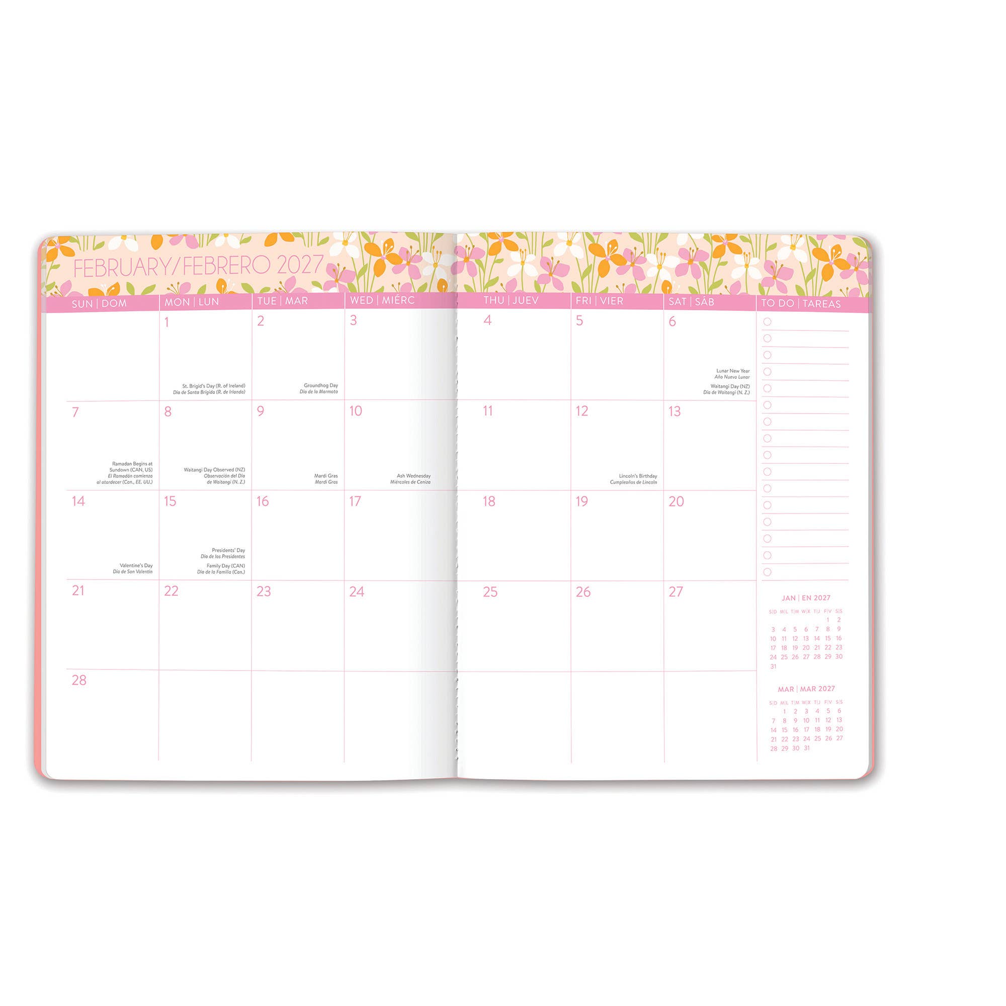 2027 Secret Garden English-Spanish Bilingual Just Right Monthly Planner