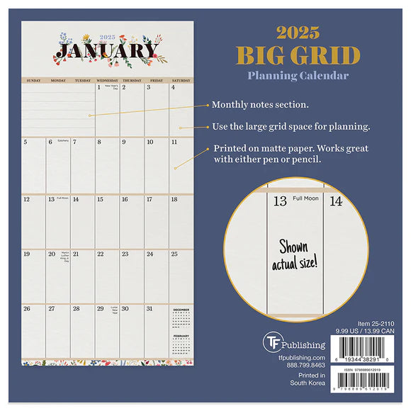 2025 Big Grid-Floral - Mini Wall Calendar