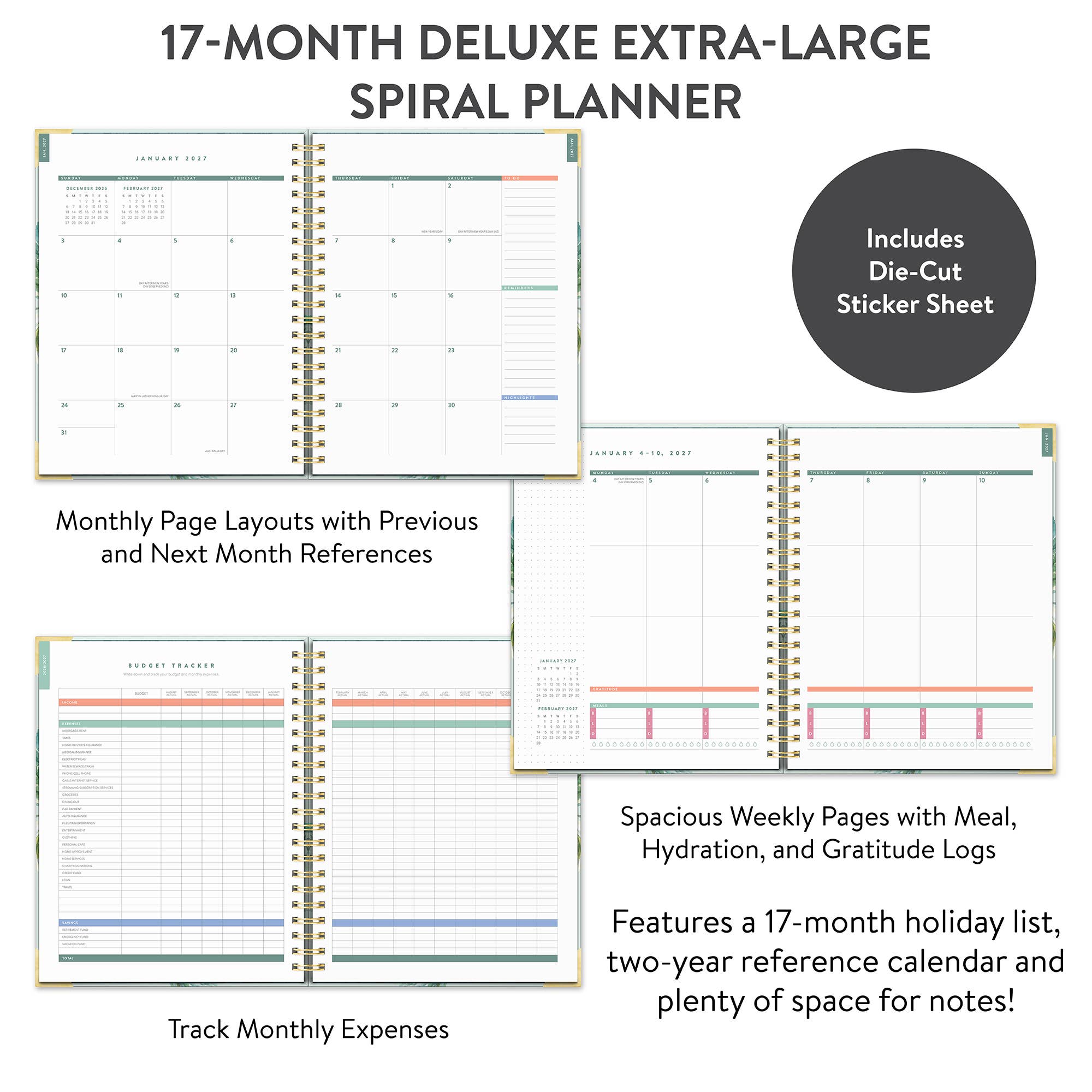 2027 Bella Flora Deluxe Extra-Large Spiral Planner