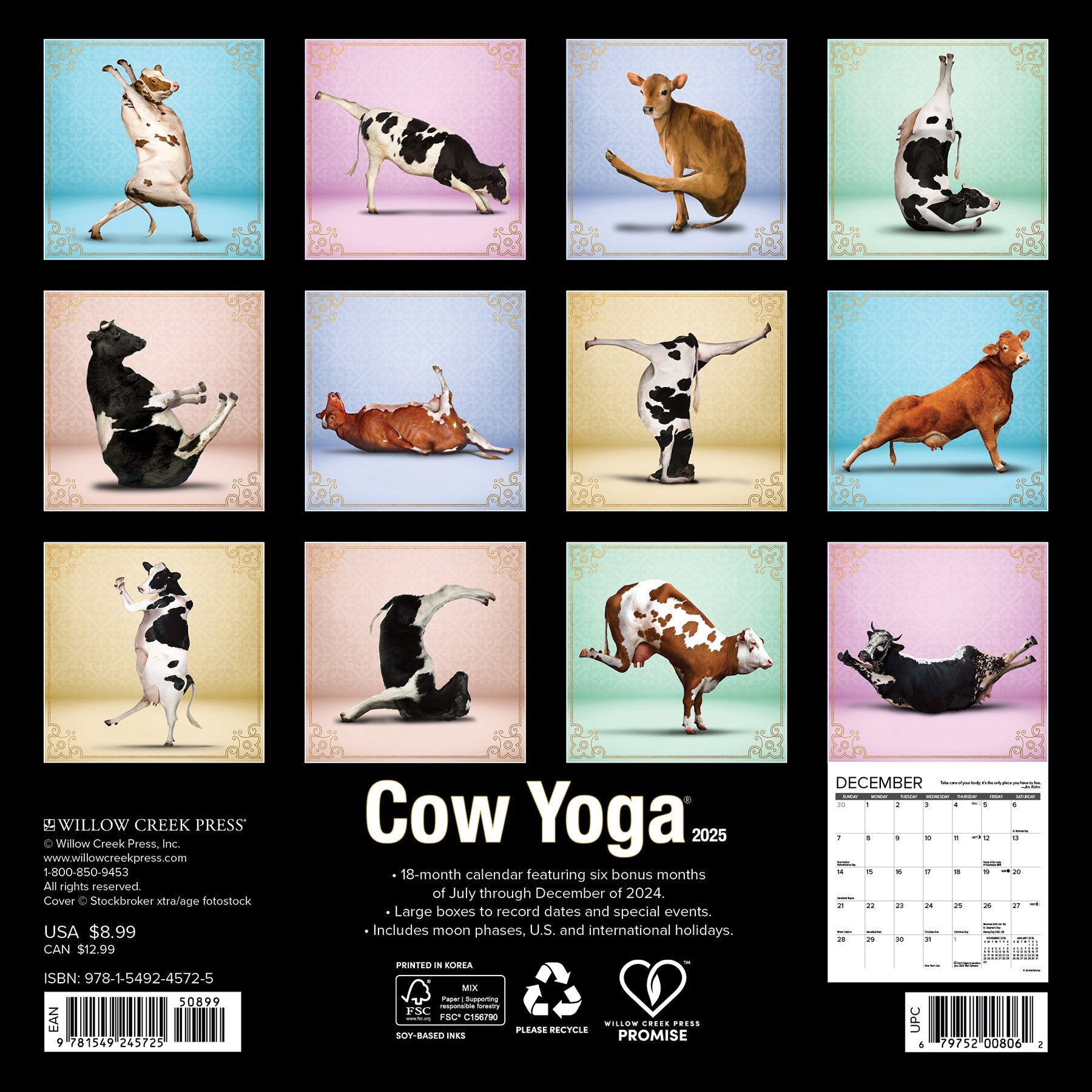 2025 Cow Yoga - Mini Wall Calendar