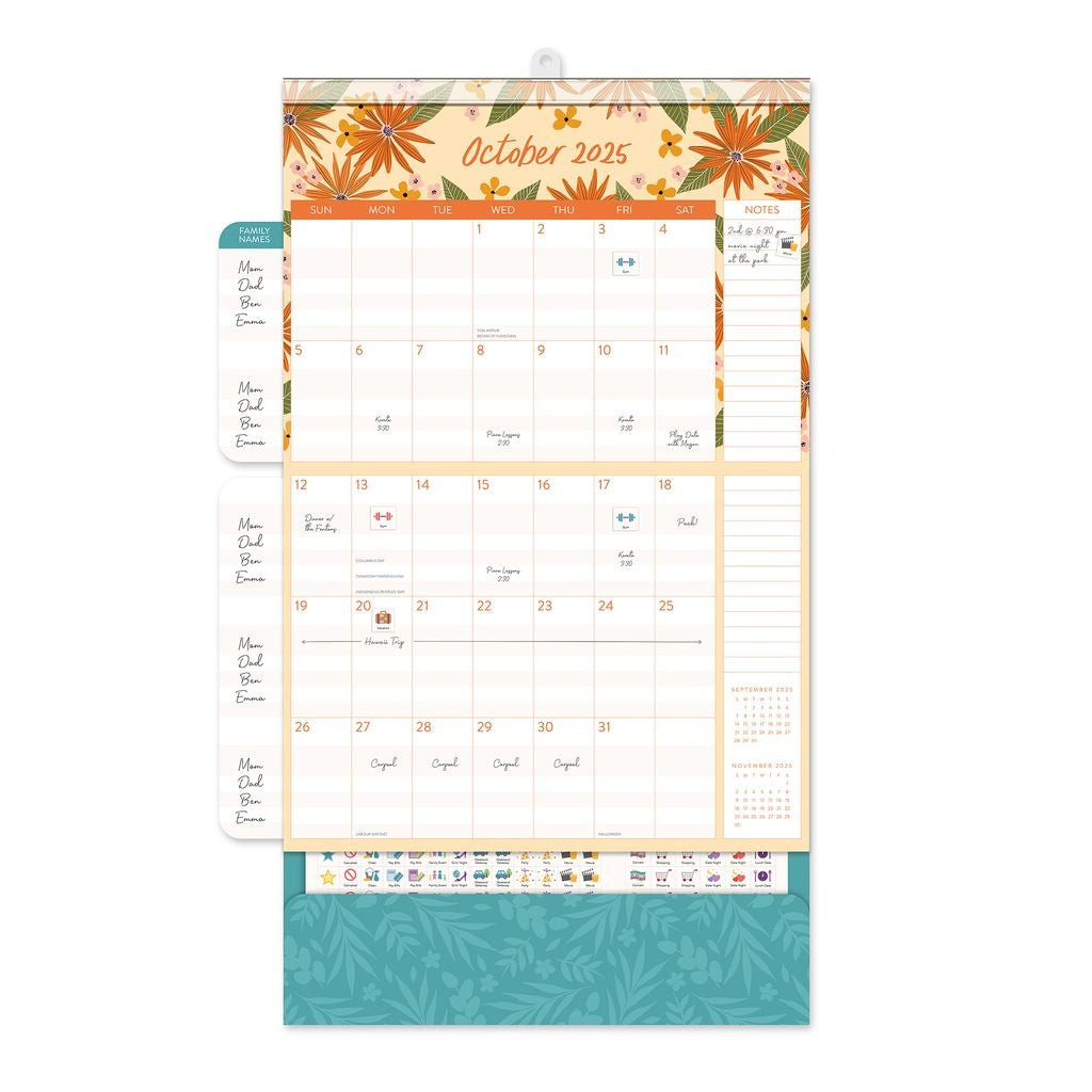 2025 Secret Garden Do It All Wall Family Planner - Deluxe Wall Calendar by Orange Circle Studio