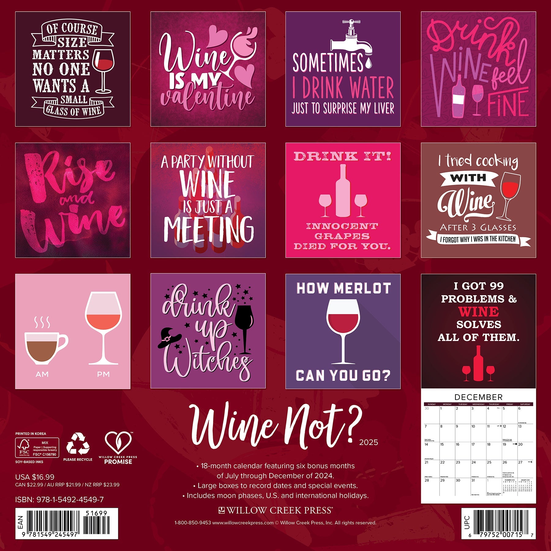 2025 Wine Not? - Square Wall Calendar