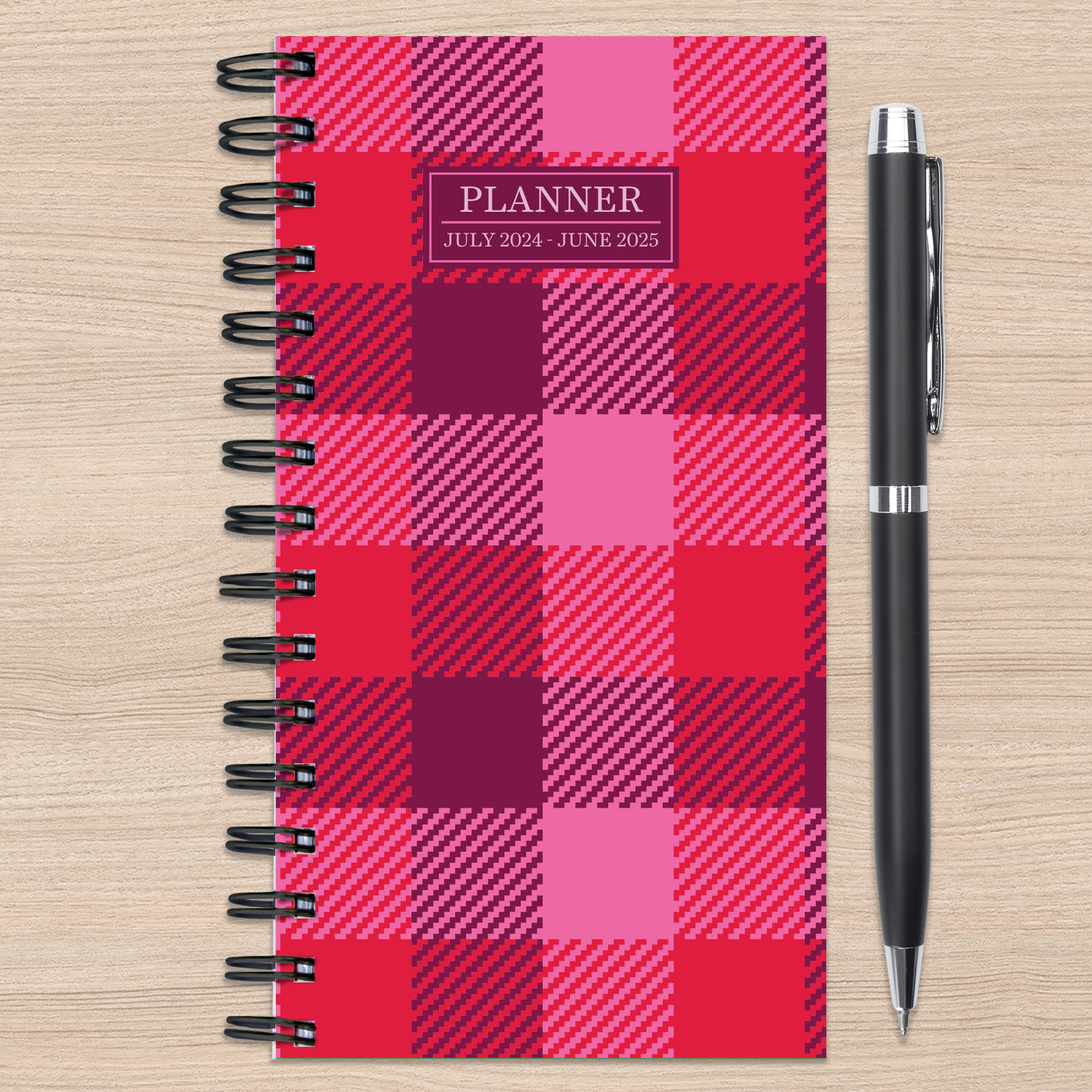 2025 Pink Plaid - Small Monthly & Weekly Pocket Diary/Planner
