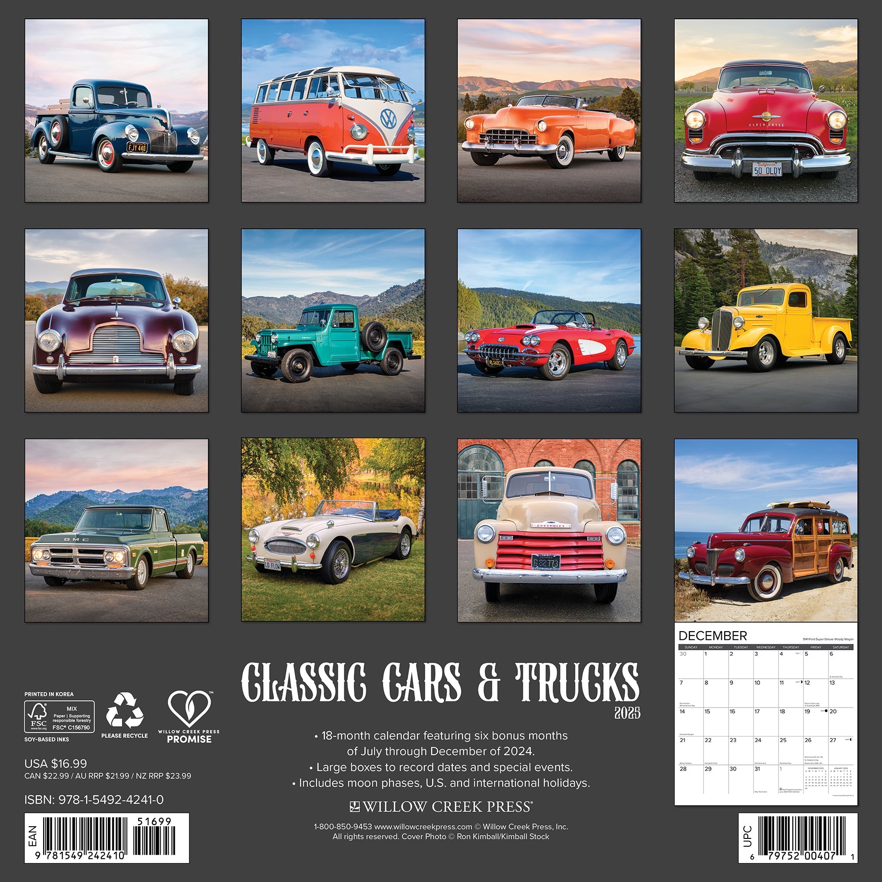 2025 Classic Cars & Trucks - Square Wall Calendar