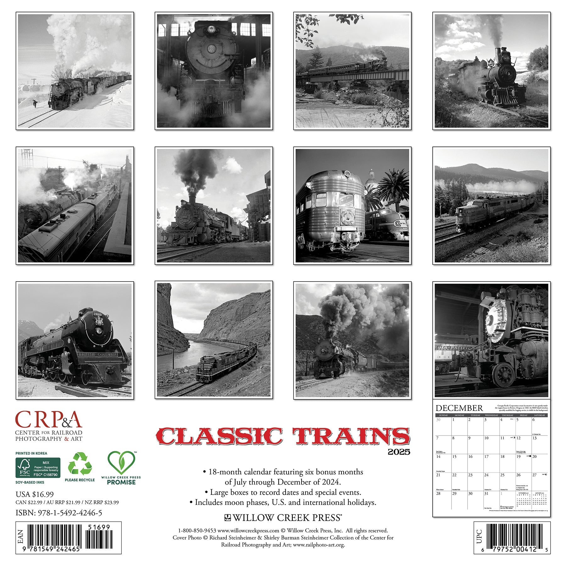 2025 Classic Trains - Square Wall Calendar