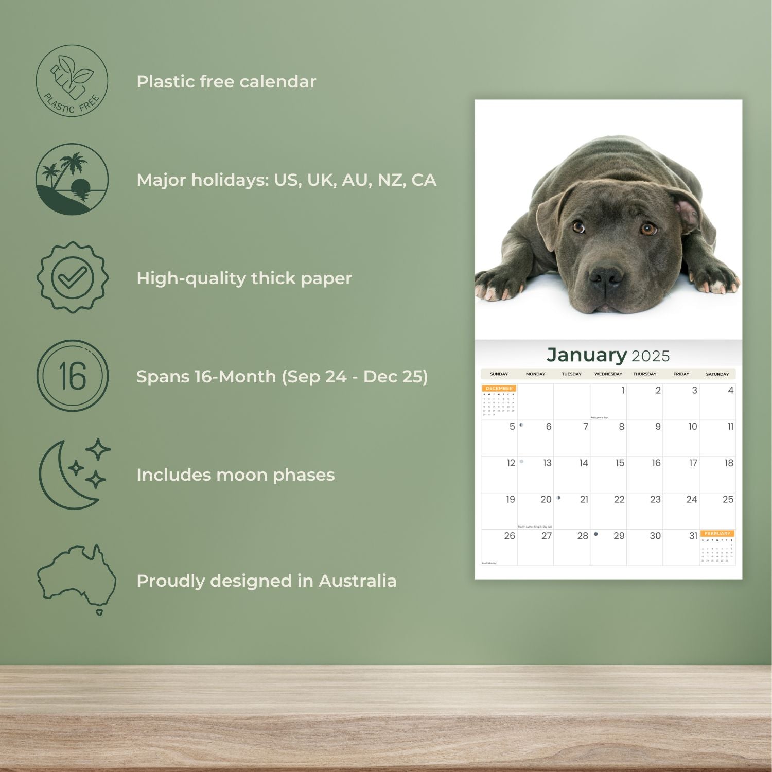 2025 Staffordshire Bull Terriers - Deluxe Wall Calendar