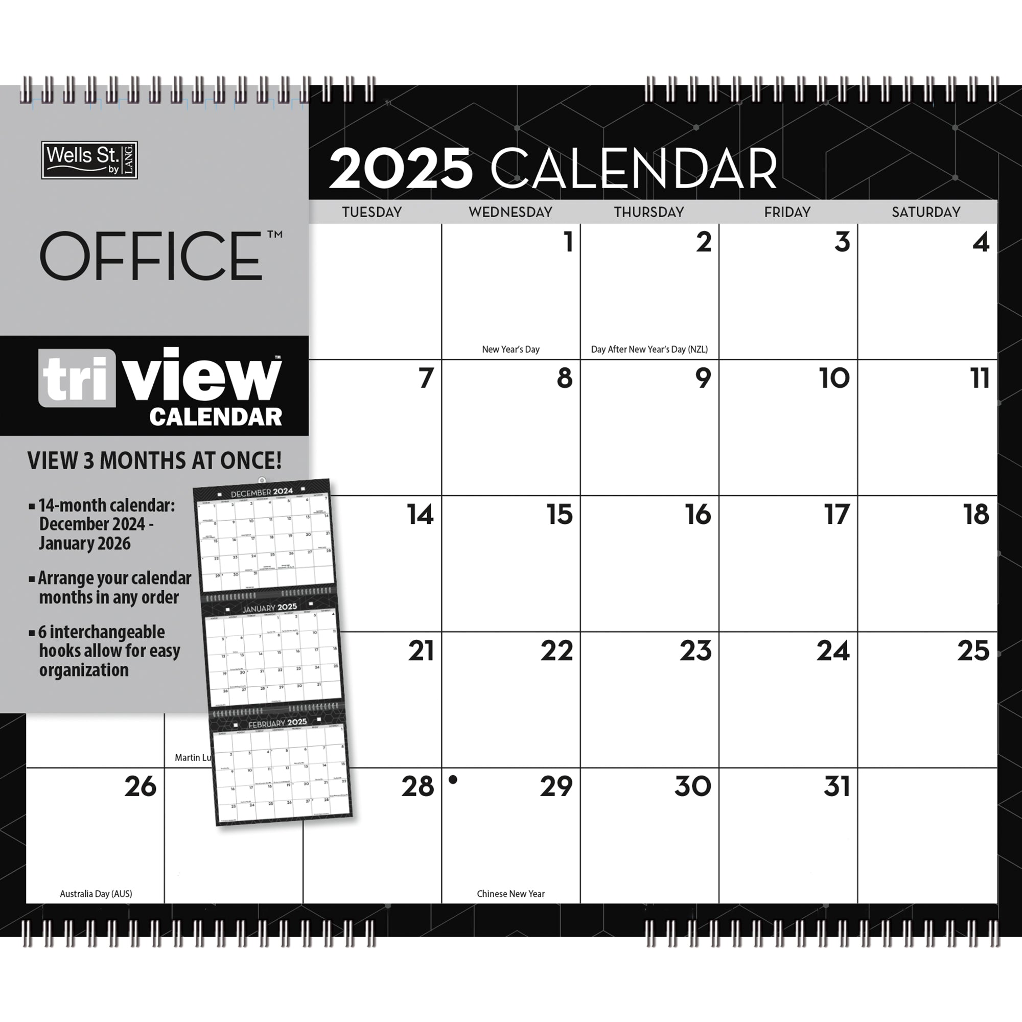 2025 Office Tri-View - LANG 3-Month View Wall Calendar