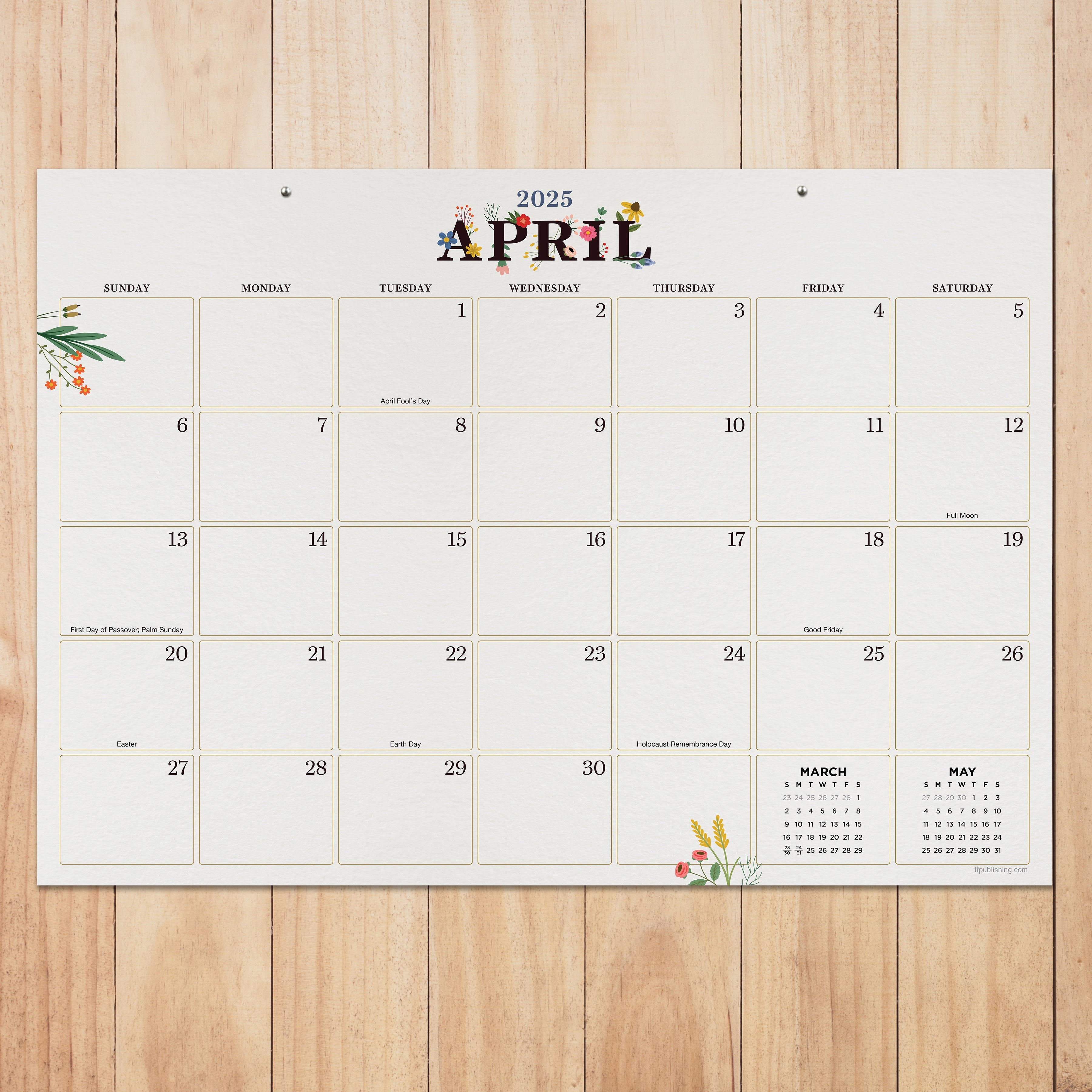 2025 Floral - Monthly Medium Desk Pad Blotter Calendar