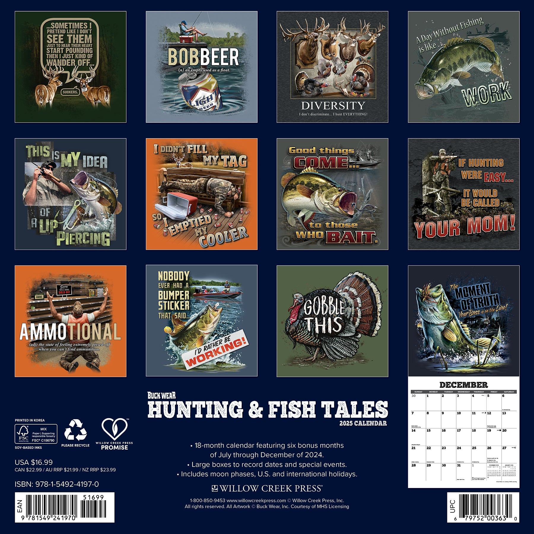 2025 Buck Wear's Hunting & Fishing Tales - Square Wall Calendar