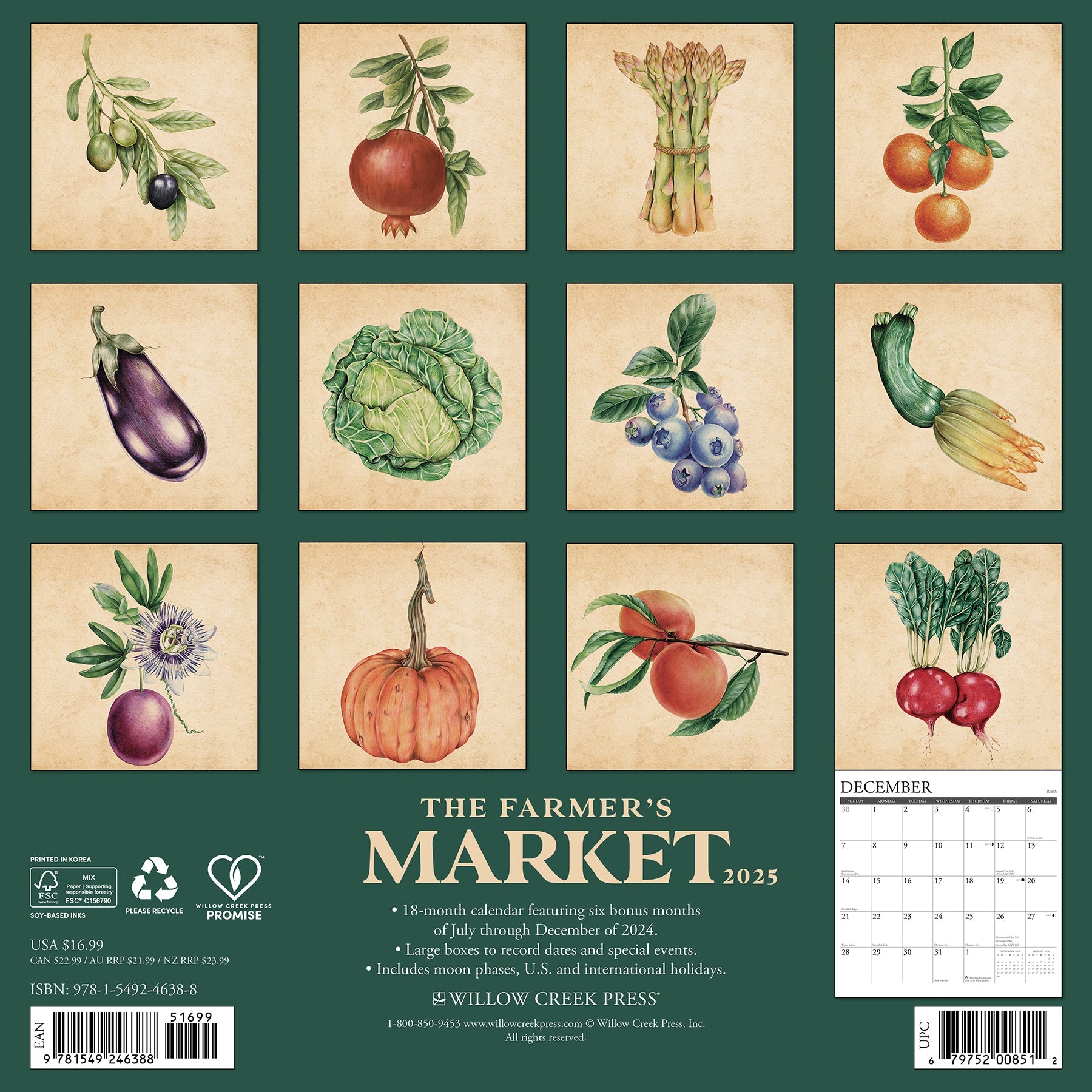 2025 Farmer's Market - Square Wall Calendar
