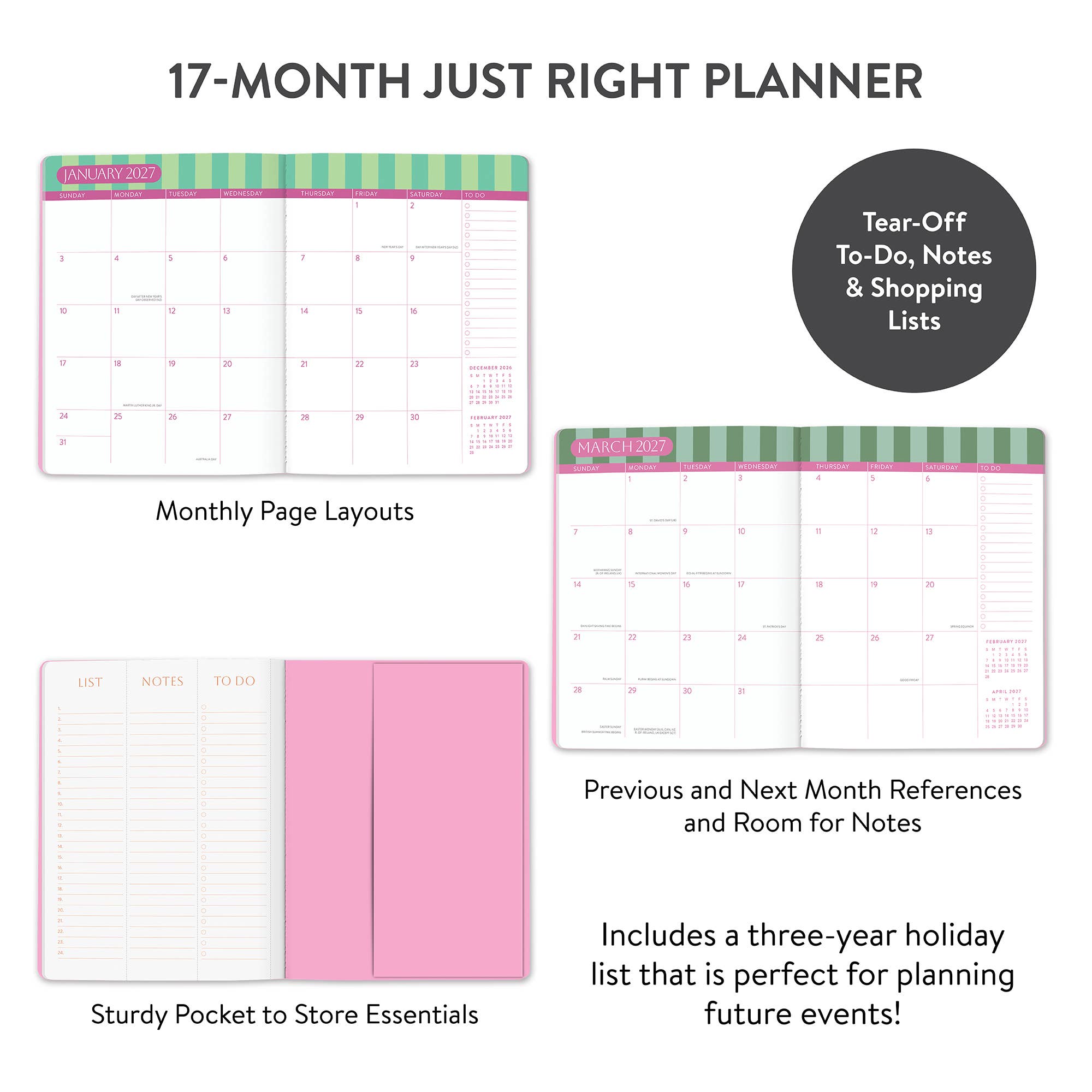 2027 Cabana Stripes Just Right Monthly Planner