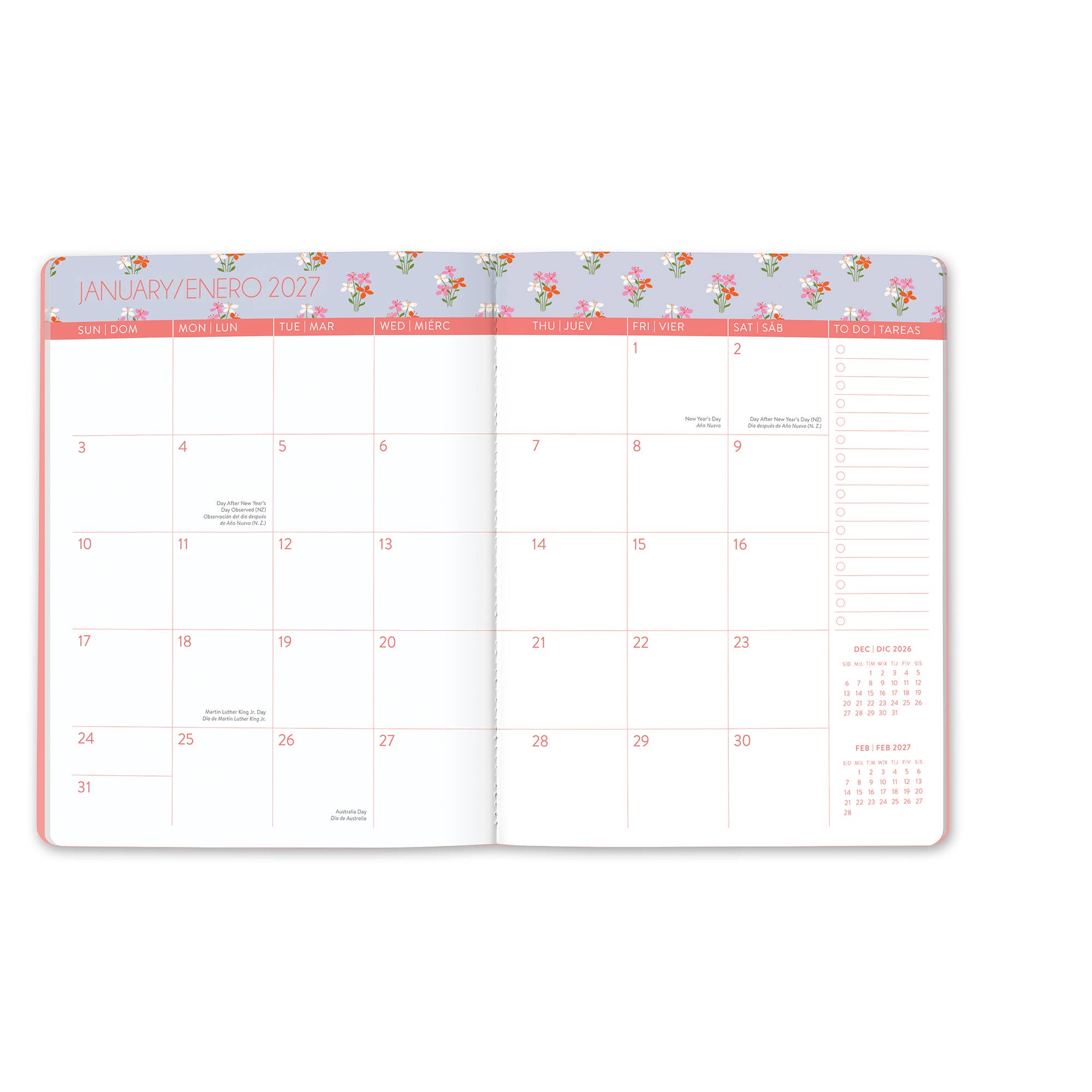 2027 Secret Garden English-Spanish Bilingual Just Right Monthly Planner