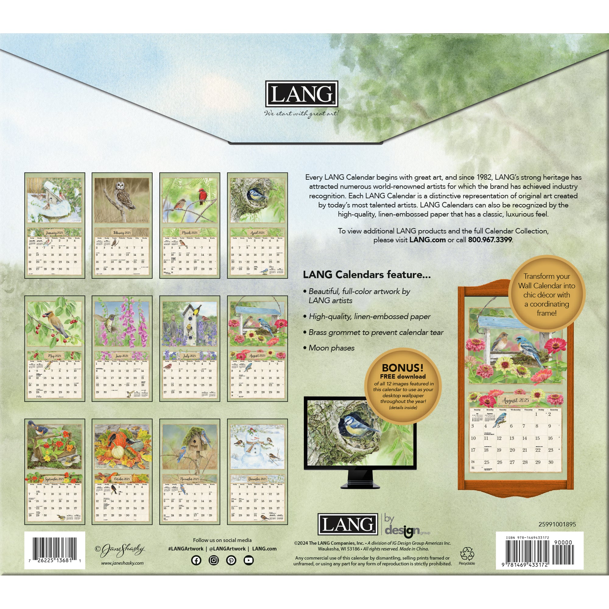 2025 Birds In The Garden By Jane Shasky - LANG Deluxe Wall Calendar