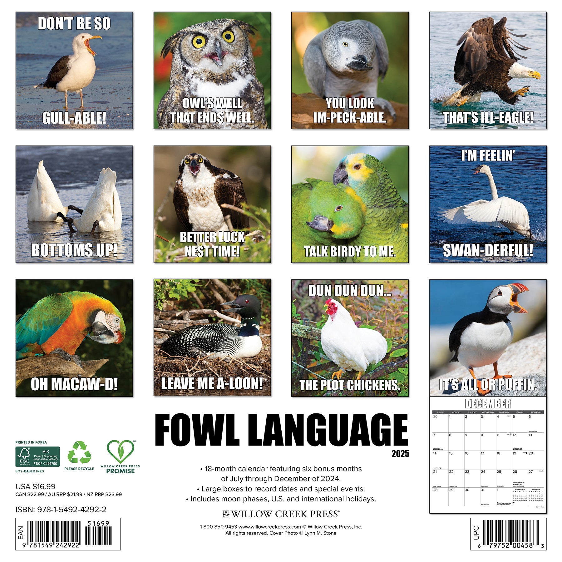 2025 Fowl Language - Square Wall Calendar