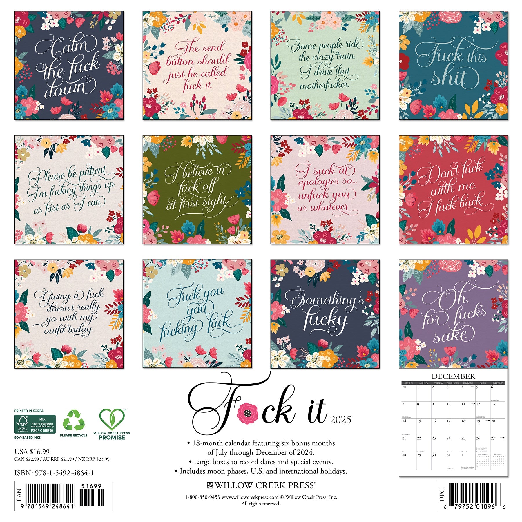 2025 F*CK IT Floral - Square Wall Calendar