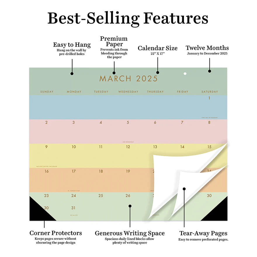 2025 Super Stripe - Monthly Large Desk Pad Blotter Calendar