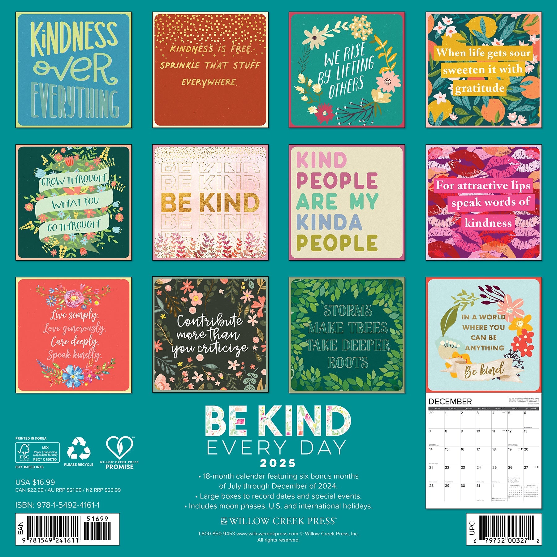 2025 Be Kind Every Day - Square Wall Calendar