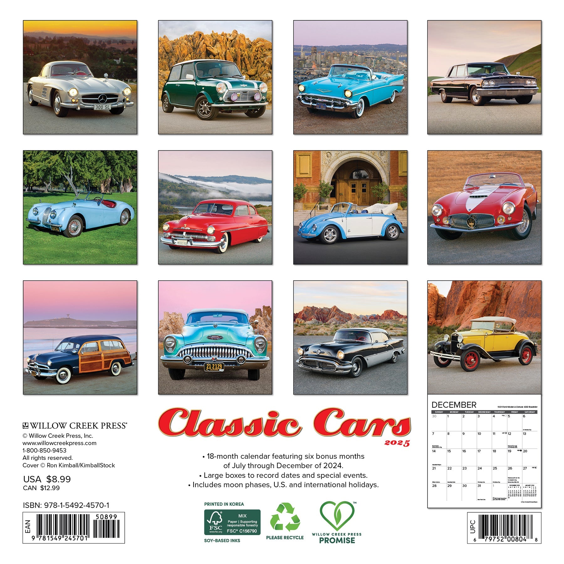 2025 Classic Cars - Mini Wall Calendar