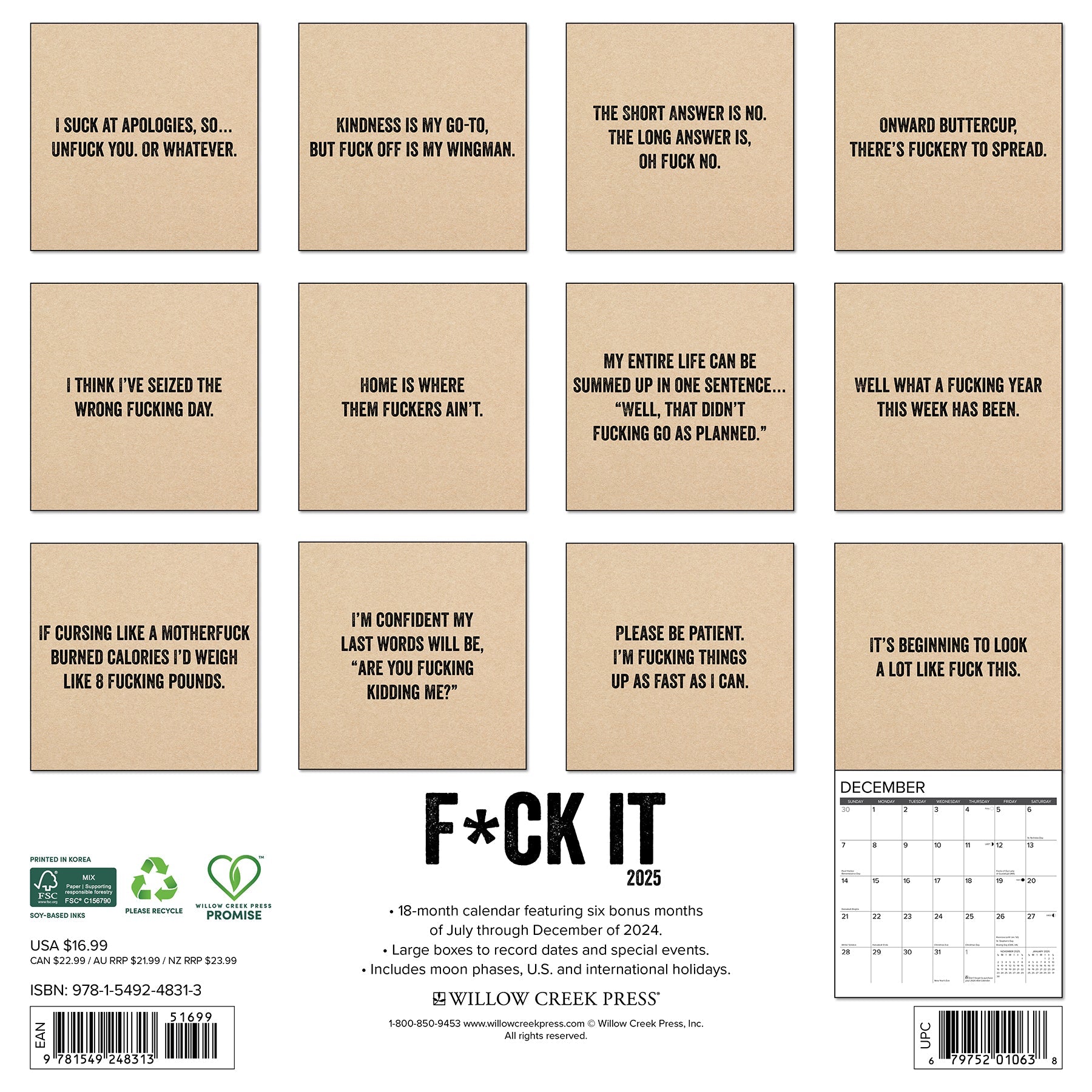 2025 F*CK IT - Square Wall Calendar