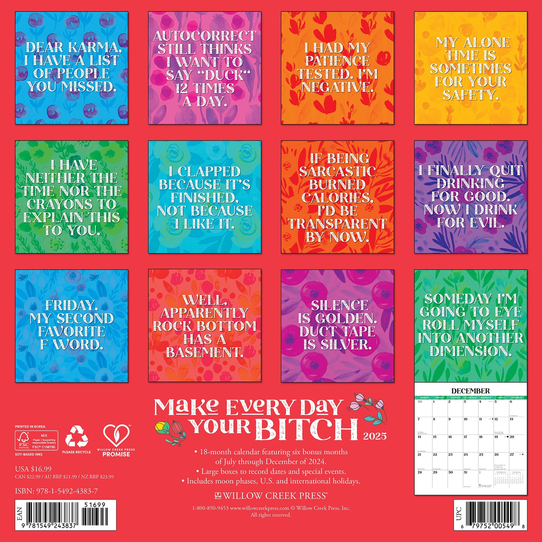 2025 Make Every Day Your Bitch - Square Wall Calendar