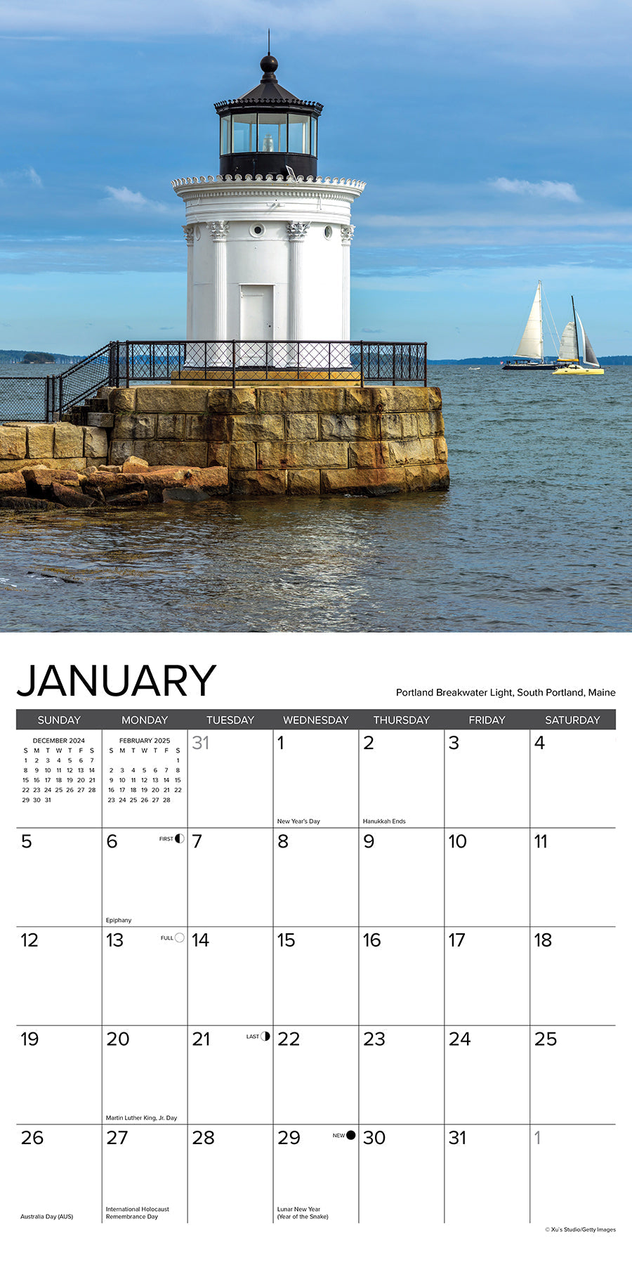 2025 New England Lighthouses - Square Wall Calendar