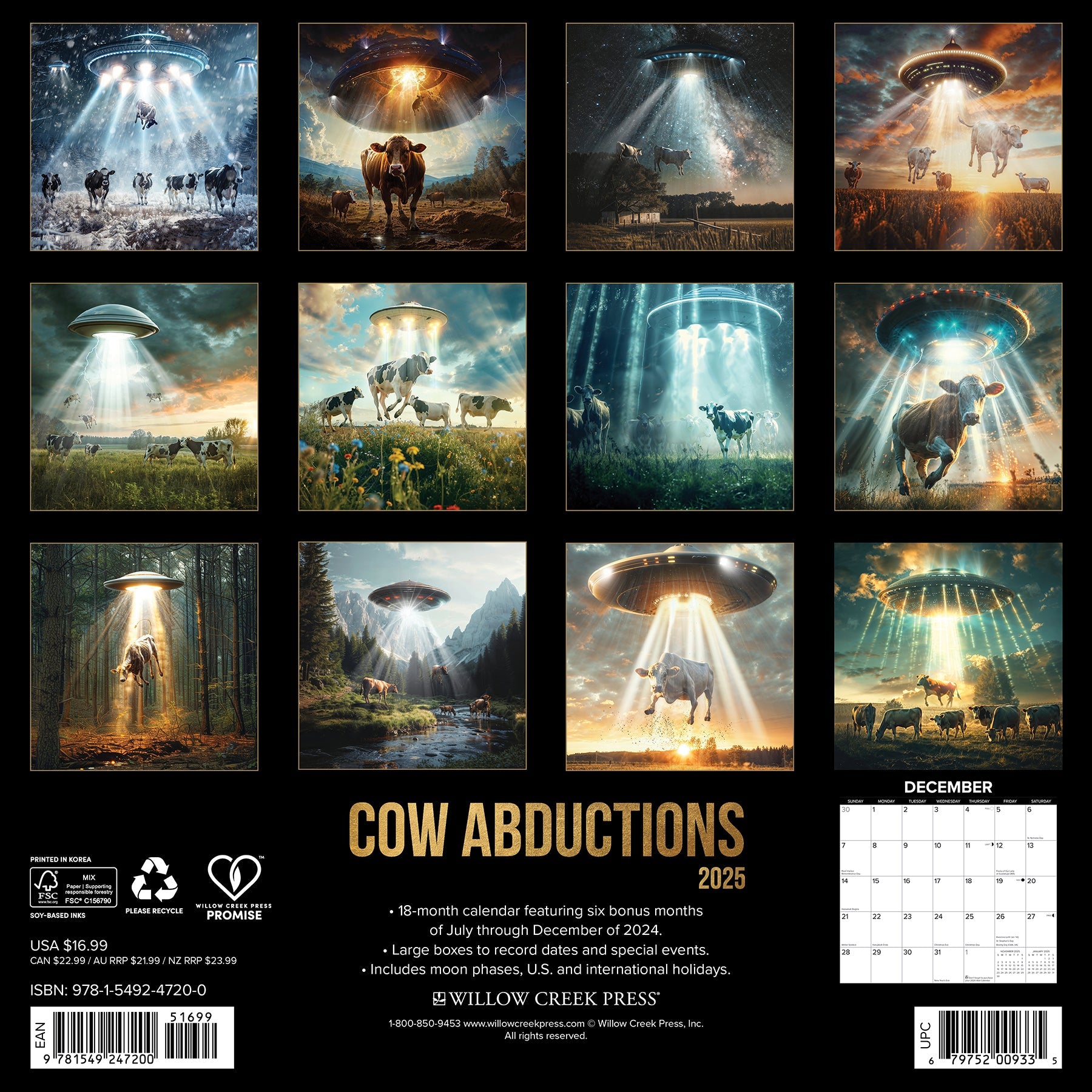 2025 Cow Abductions - Square Wall Calendar