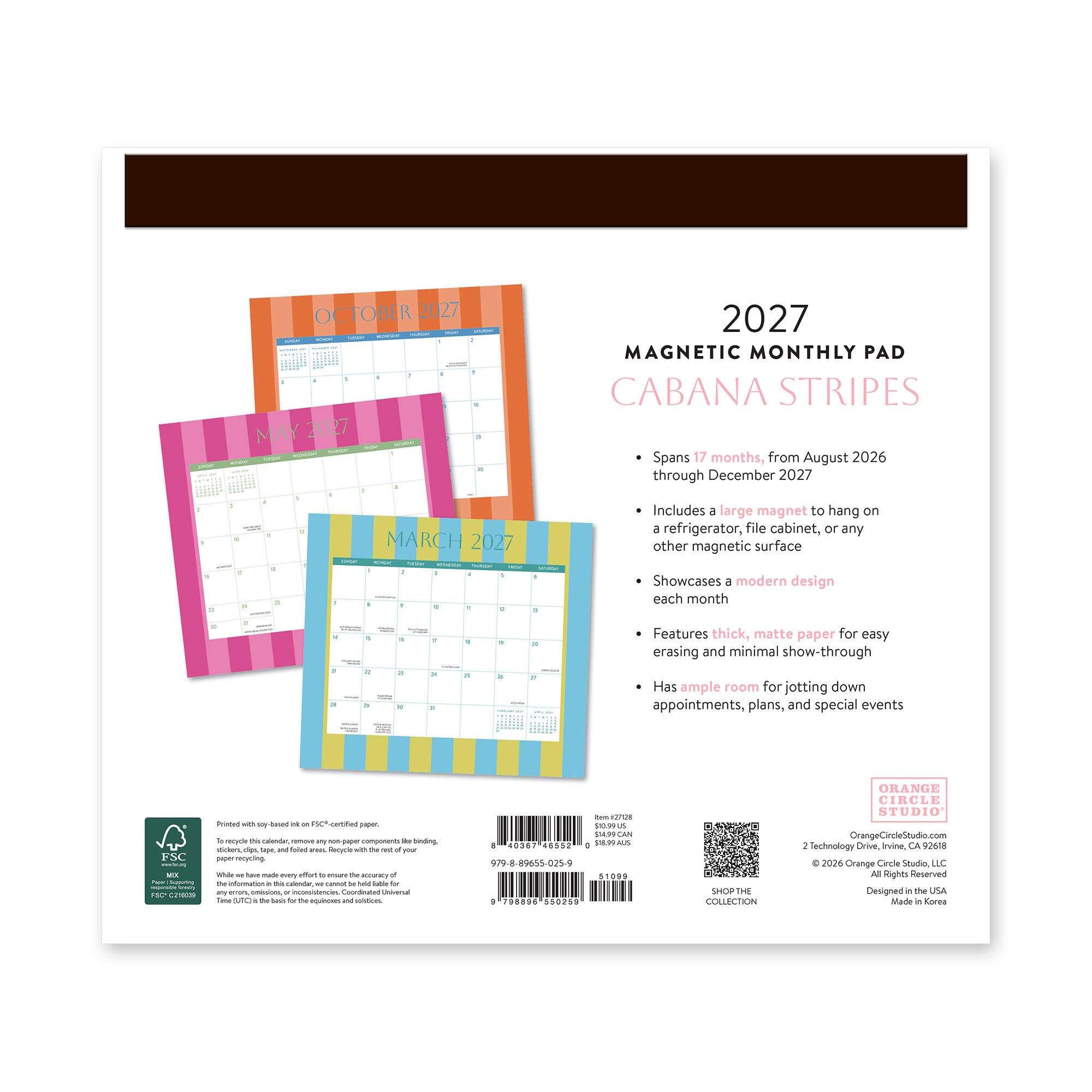 2027 Cabana Stripes Magnetic Monthly Pad