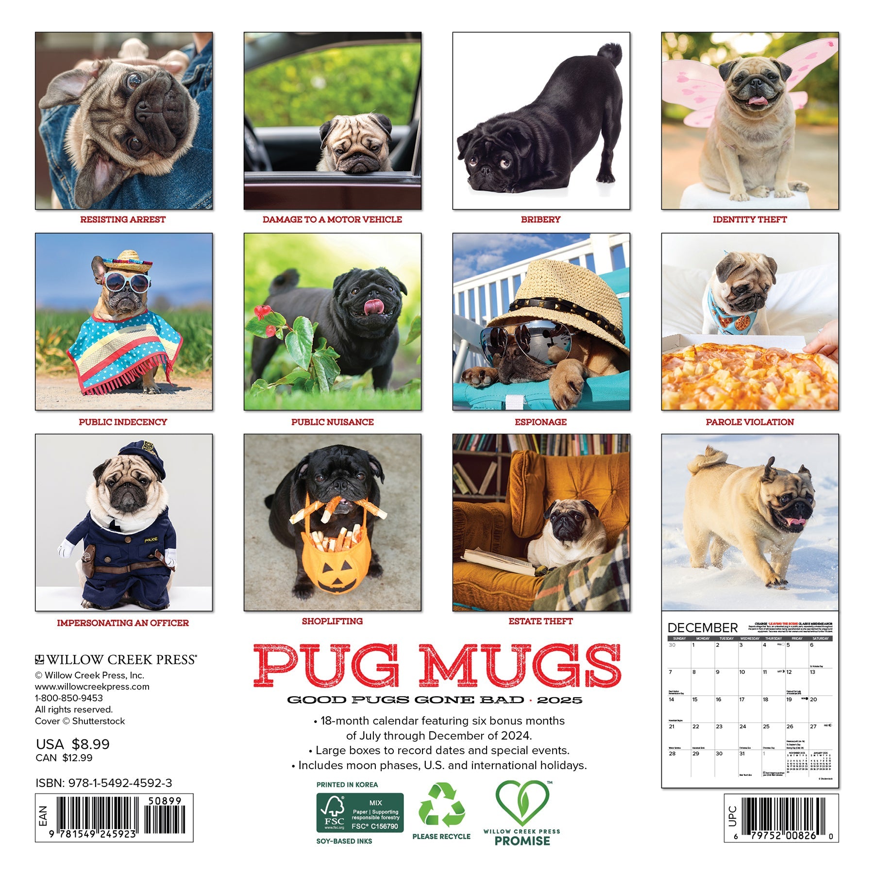 2025 Pug Mugs - Mini Wall Calendar