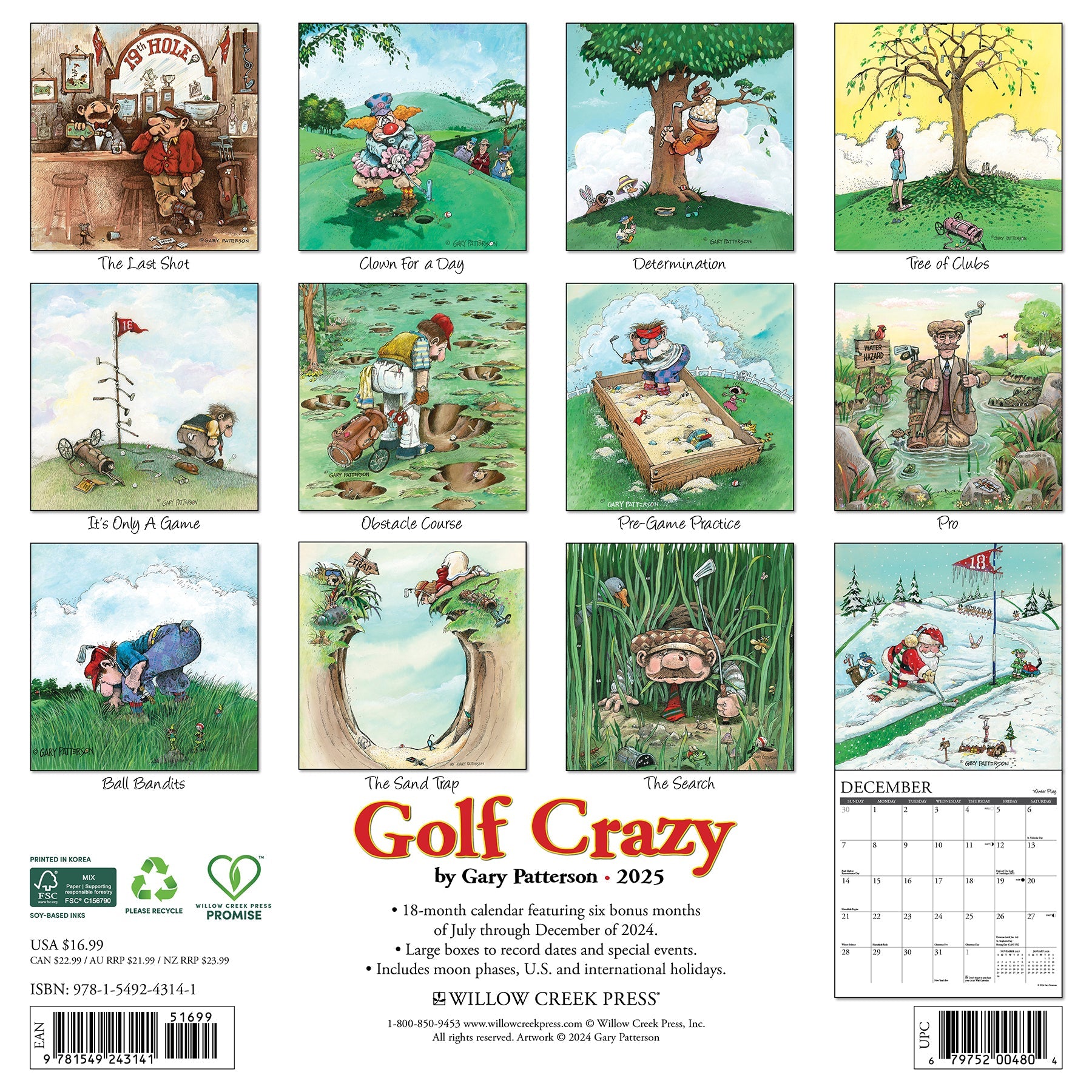 2025 Golf Crazy by Gary Patterson - Square Wall Calendar