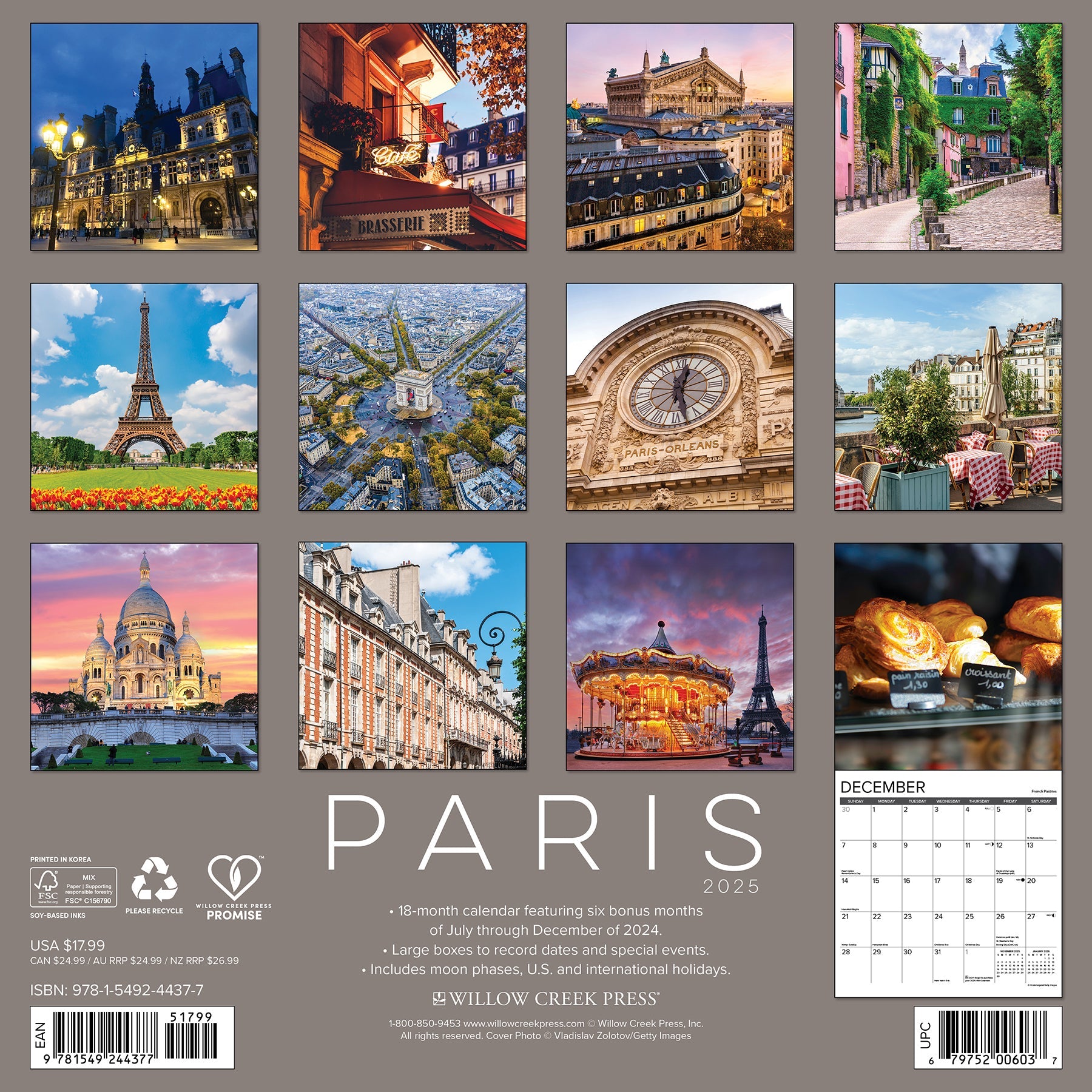 2025 Paris (w/foil) - Square Wall Calendar