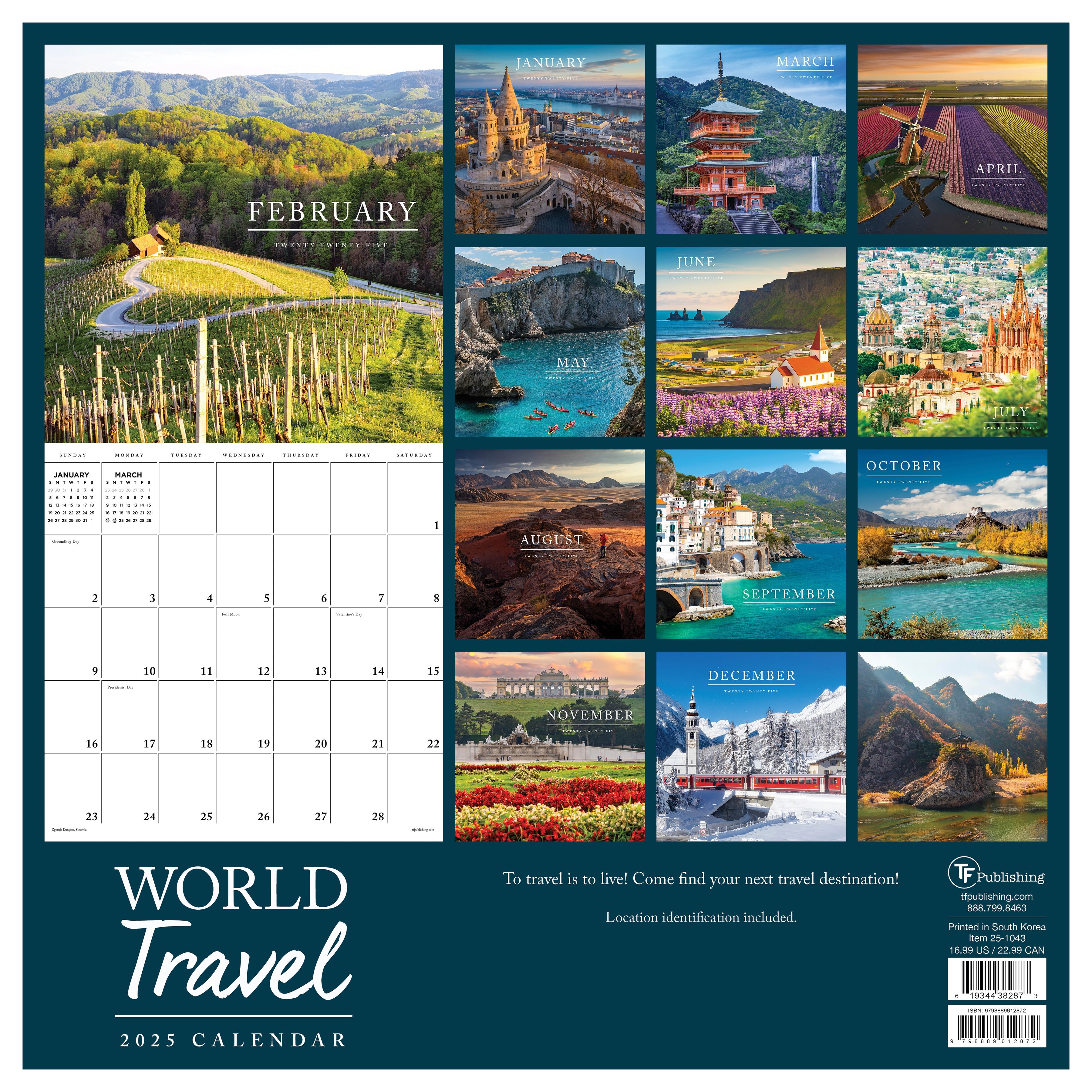 2025 World Travel - Square Wall Calendar