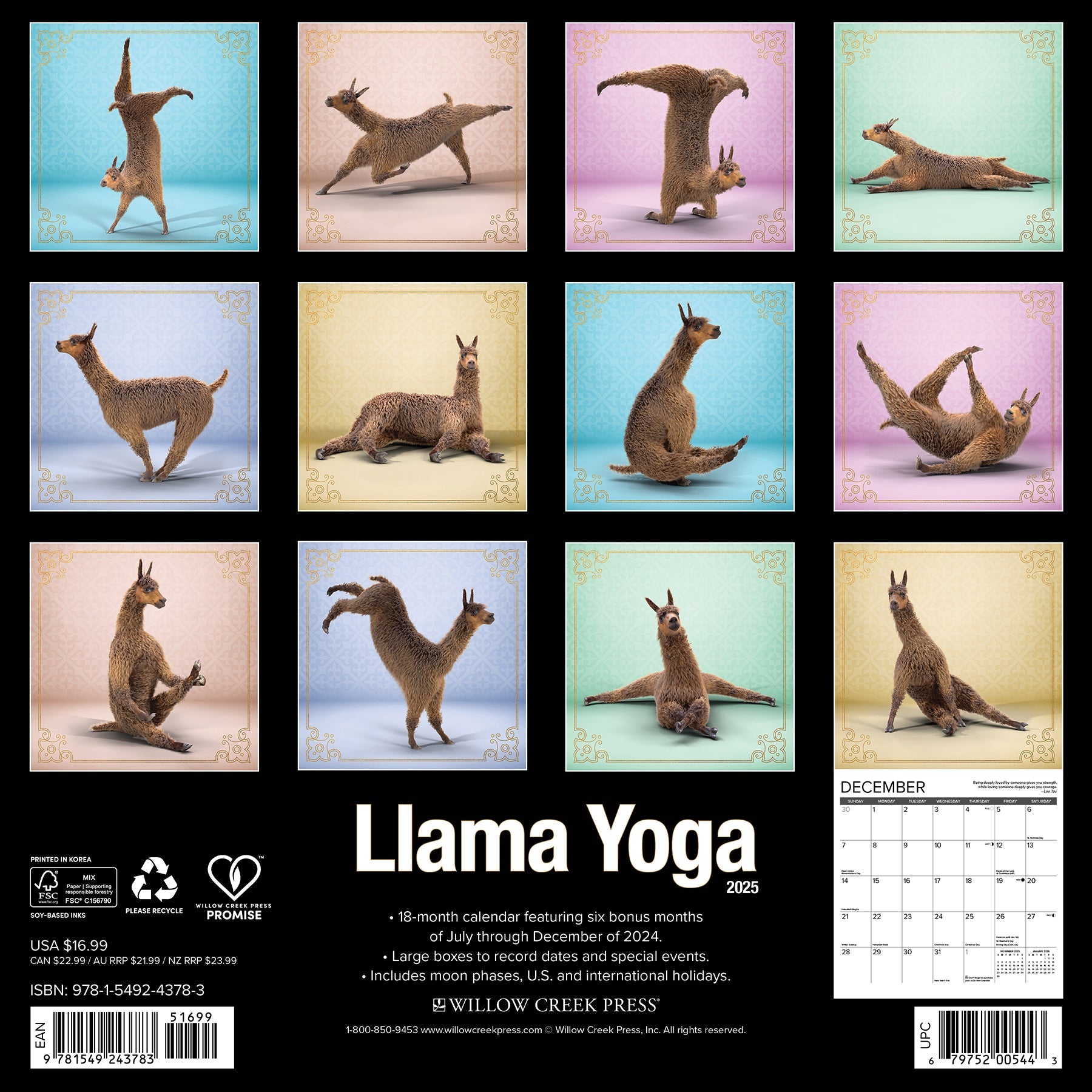 2025 Llama Yoga - Square Wall Calendar
