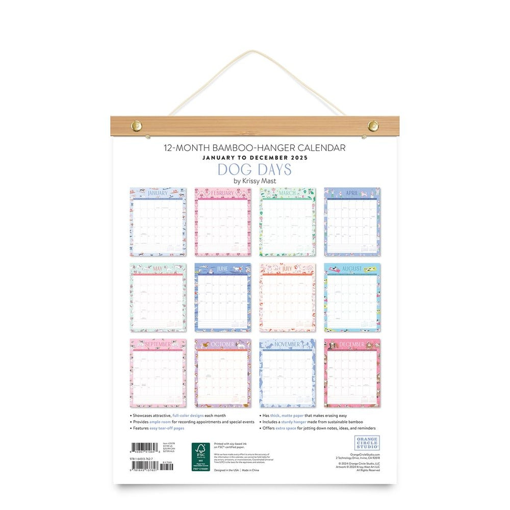 2025 Dog Days Bamboo-Hanger - Deluxe Wall Calendar by Orange Circle Studio