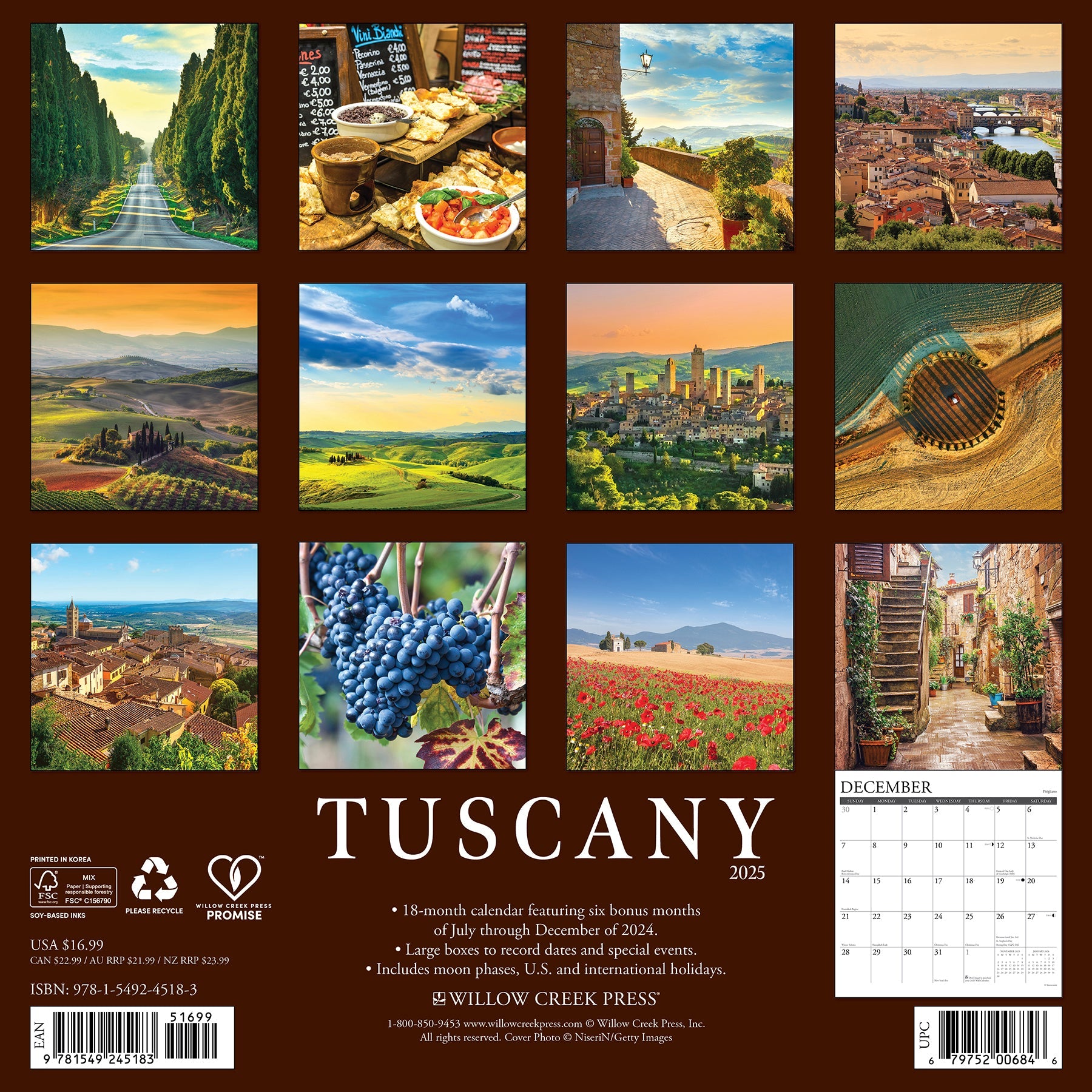 2025 Tuscany - Square Wall Calendar