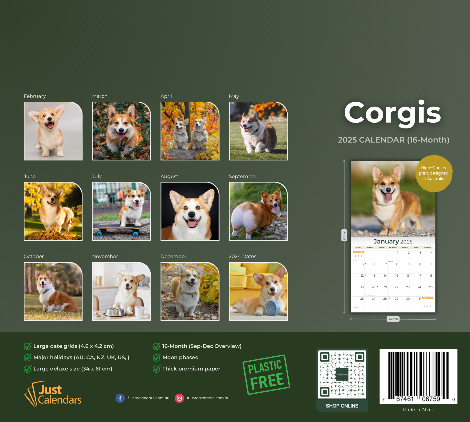 2025 Corgis - Deluxe Wall Calendar