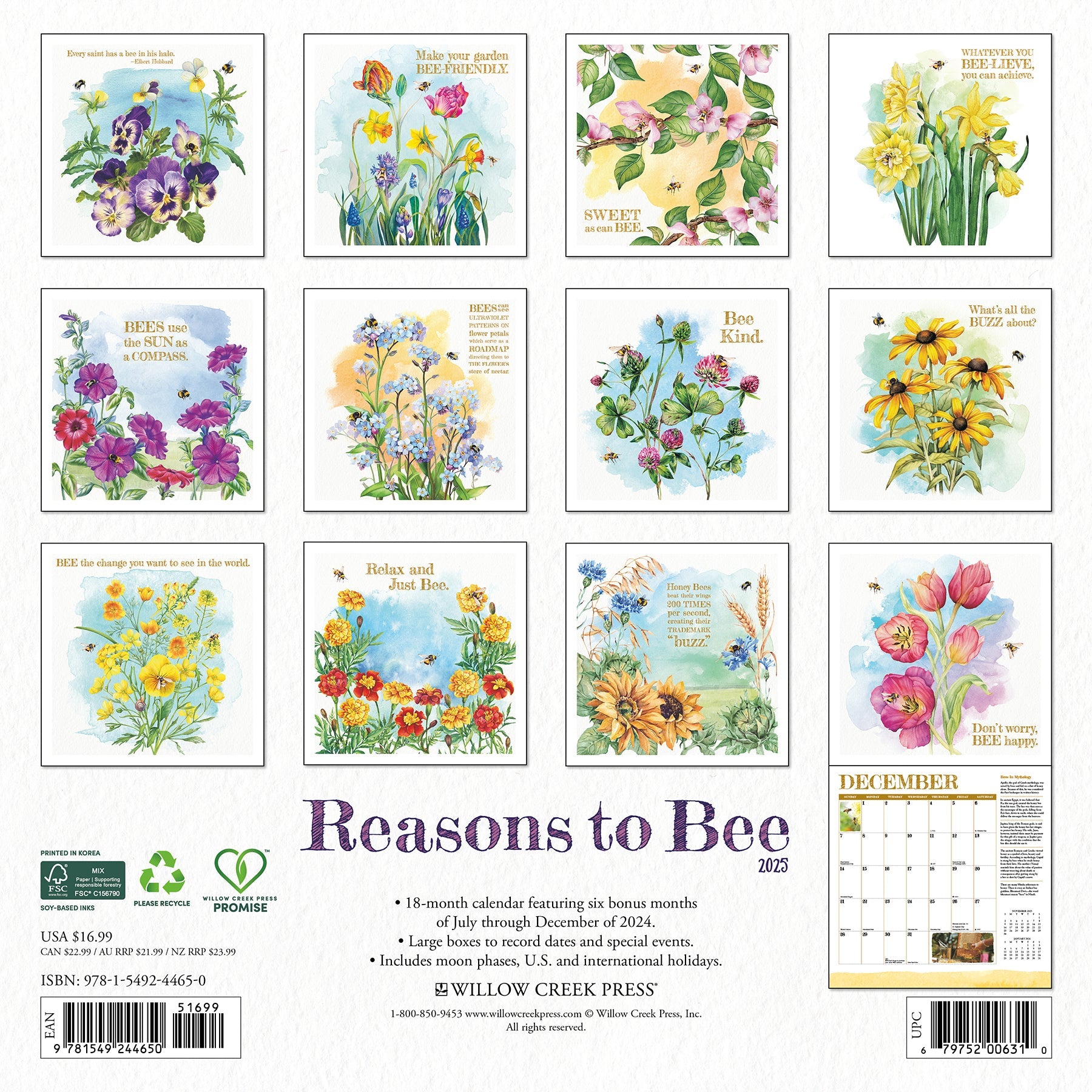 2025 Reasons to Bee - Square Wall Calendar
