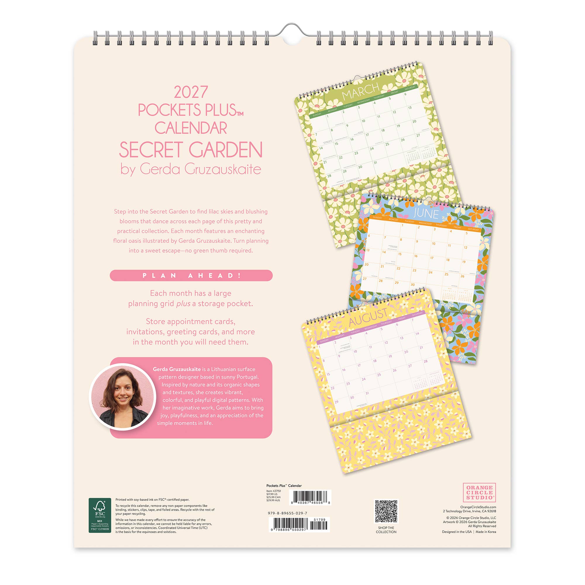 2027 Secret Garden Pockets Plus™ Wall Calendar