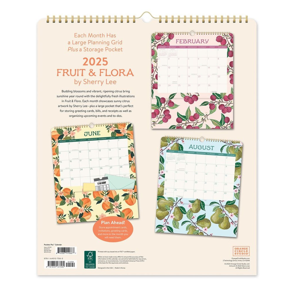 2025 Fruit & Flora Pockets Plus - Deluxe Wall Calendar by Orange Circle Studio