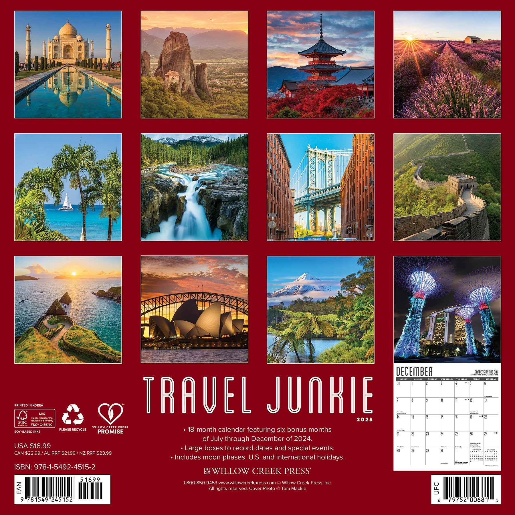 2025 Travel Junkie - Square Wall Calendar