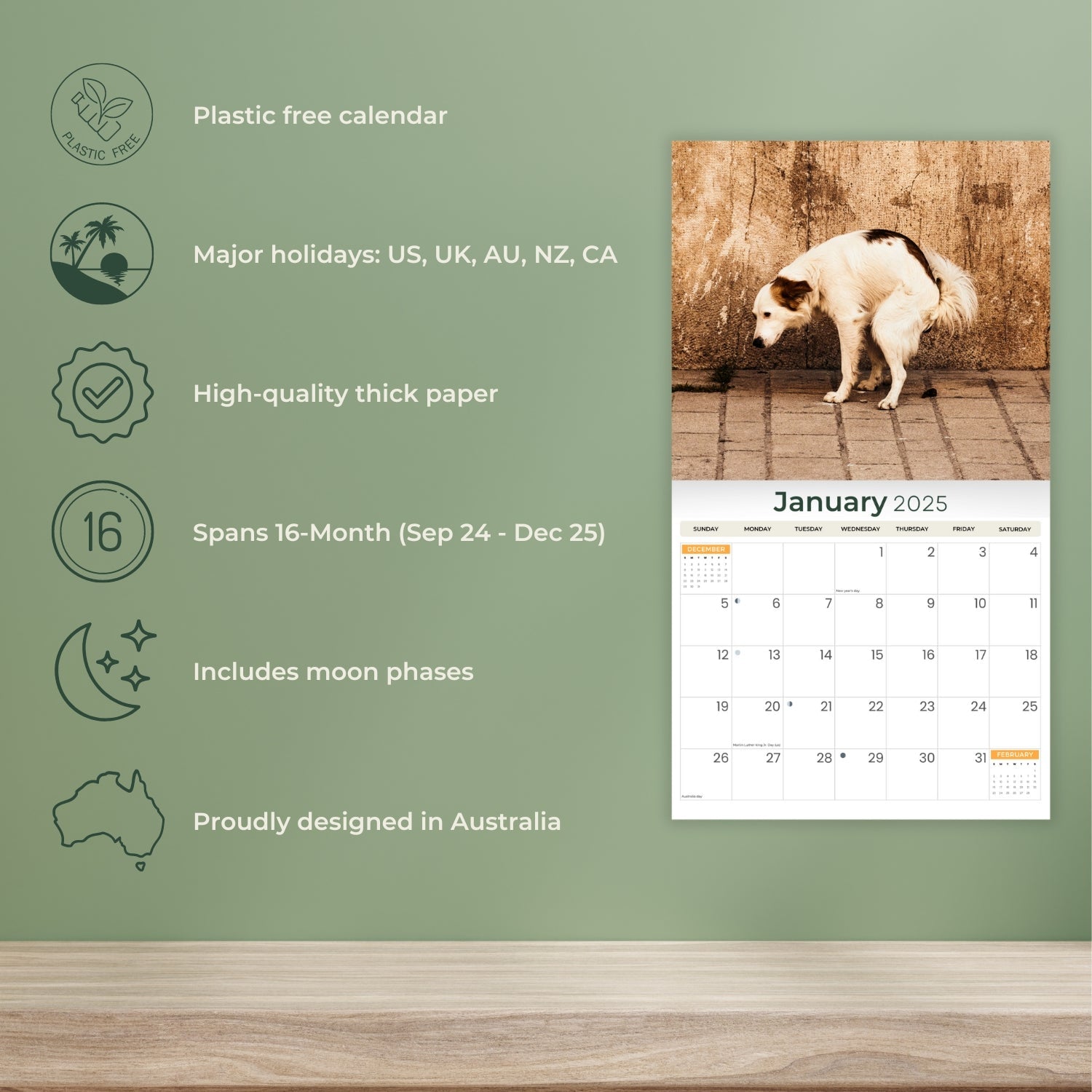 2025 Oh Crap (Pooping Dogs) - Deluxe Wall Calendar