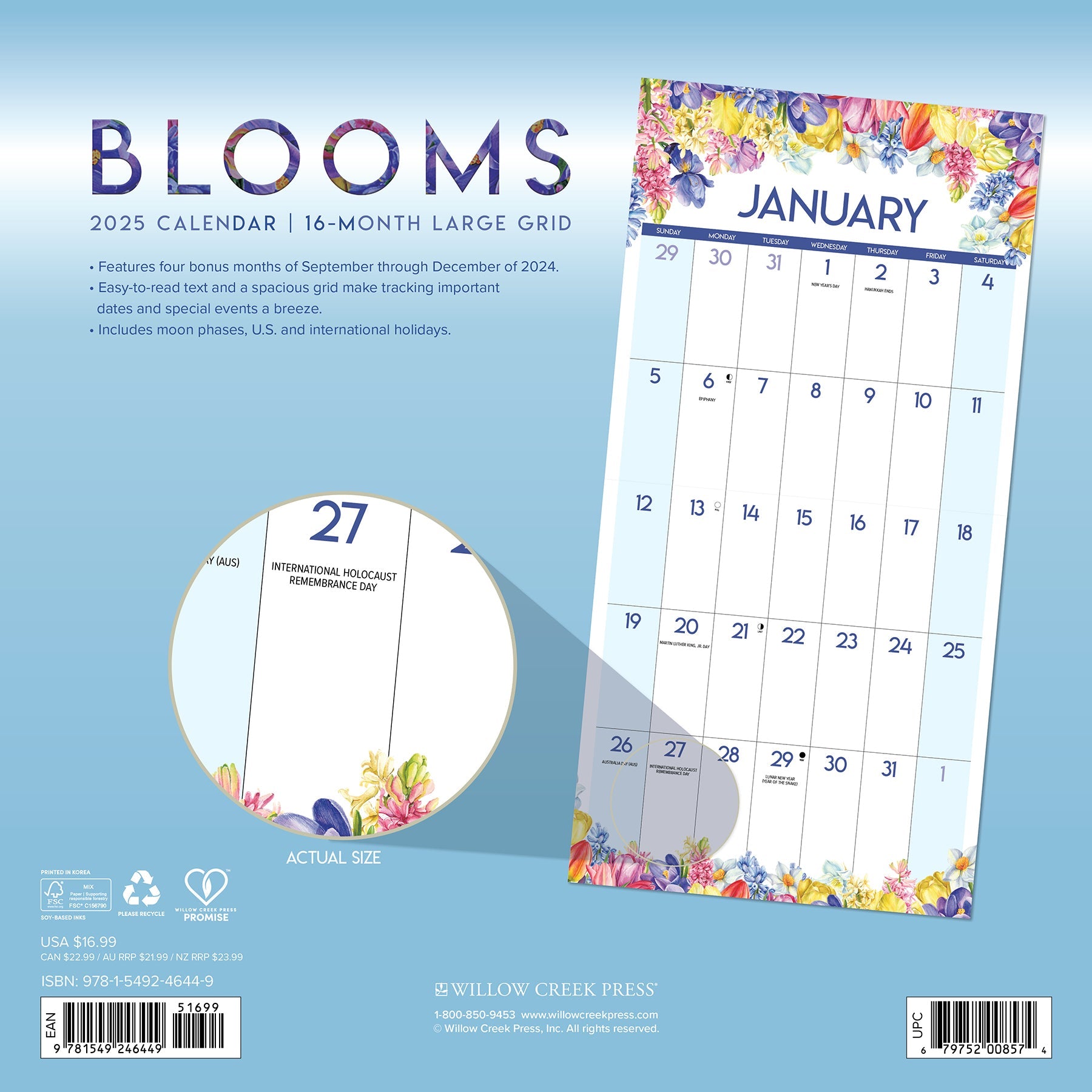 2025 BloomsLarge Grid - Square Wall Calendar