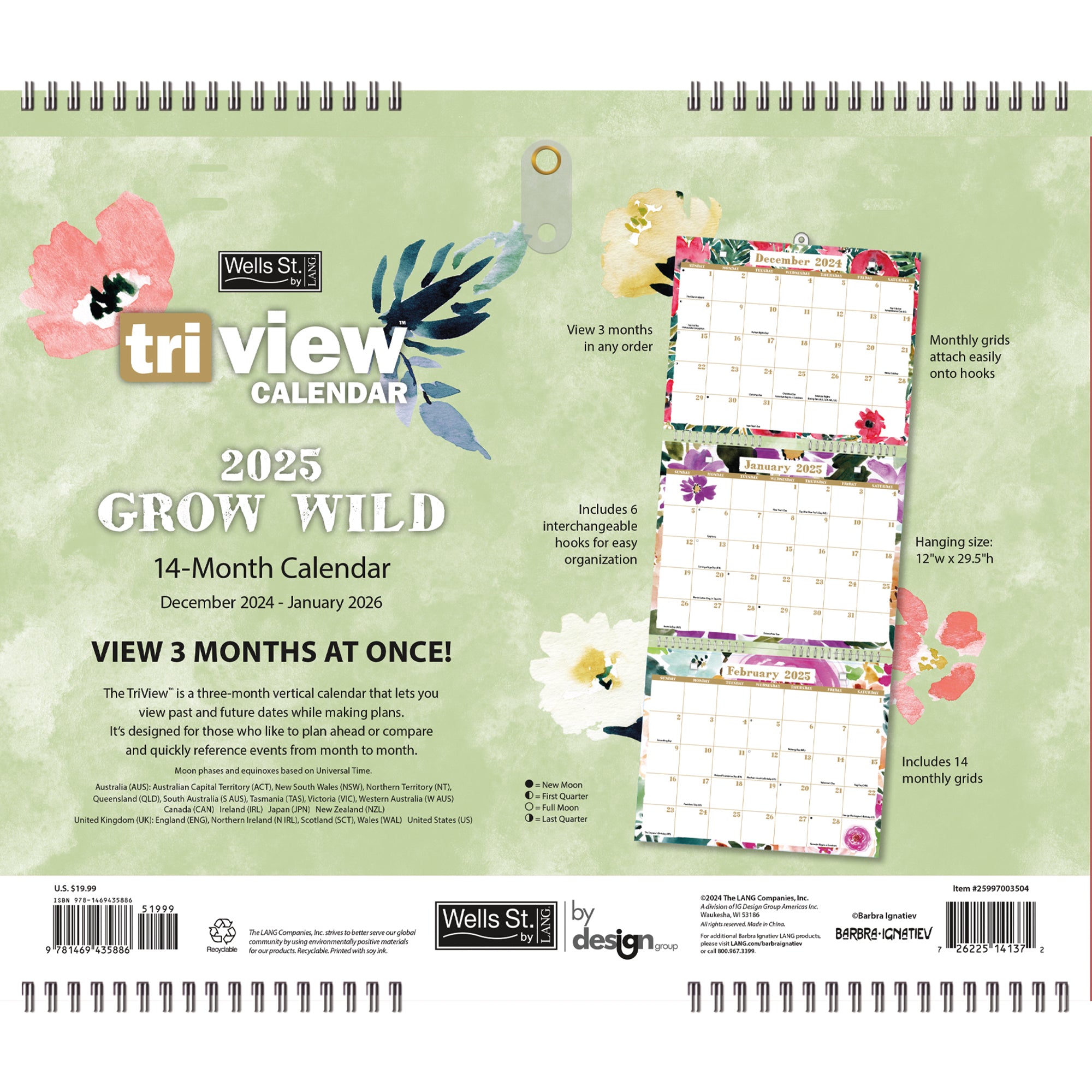 2025 Grow Wild Tri-View - LANG 3-Month View Wall Calendar