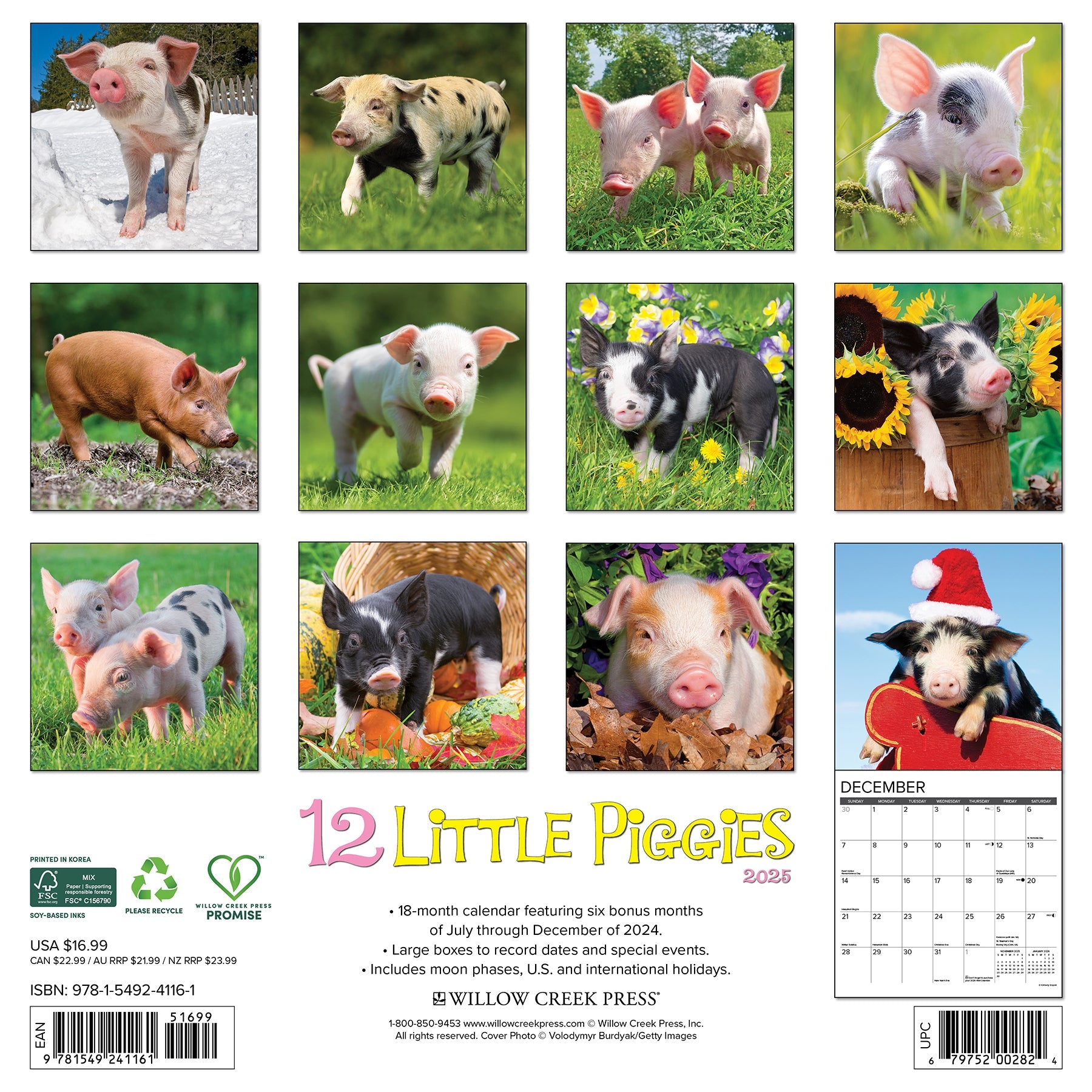 2025 12 Little Piggies - Square Wall Calendar