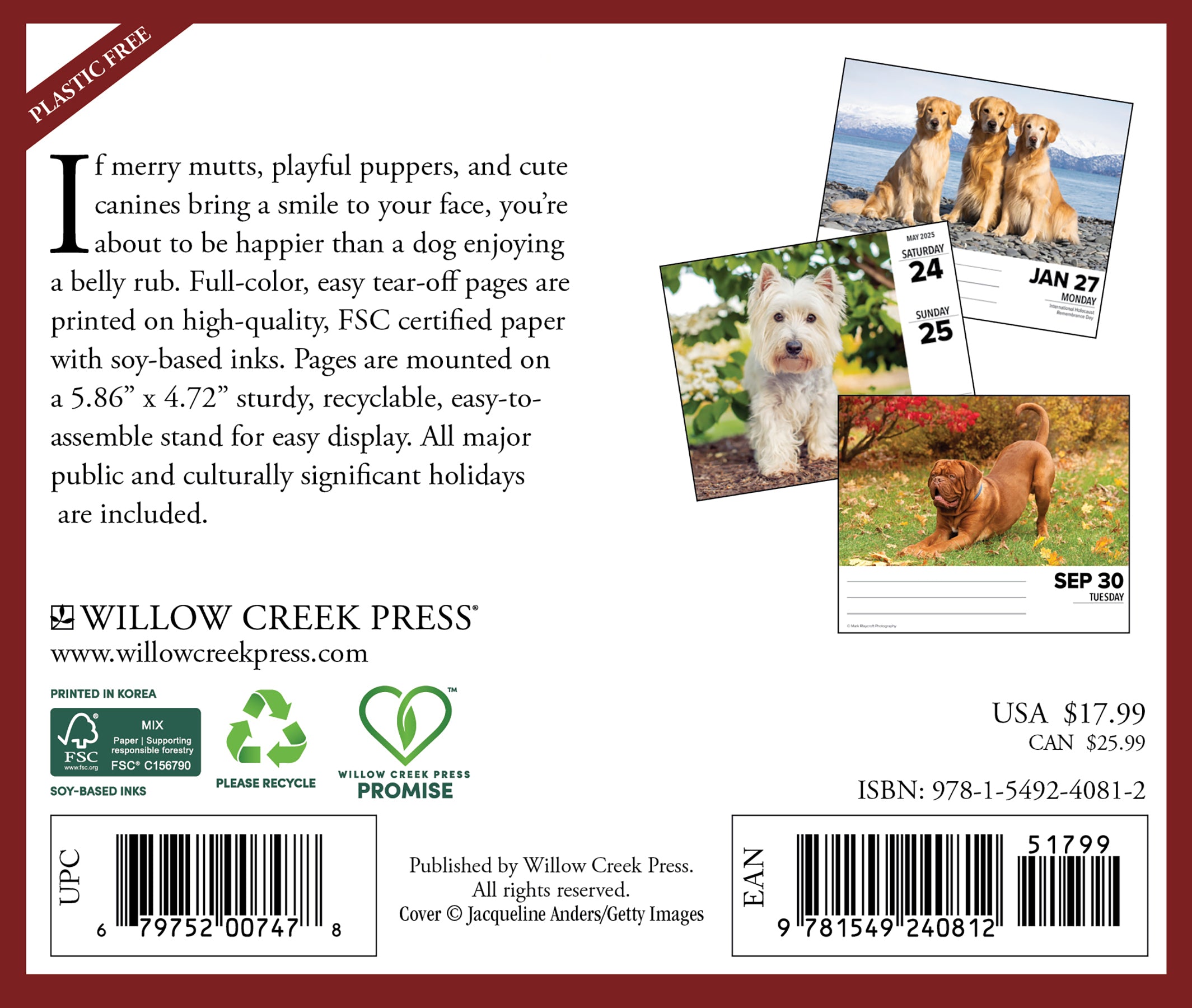 2025 Dogs - Cover Change - Daily Boxed Page-A-Day Calendar